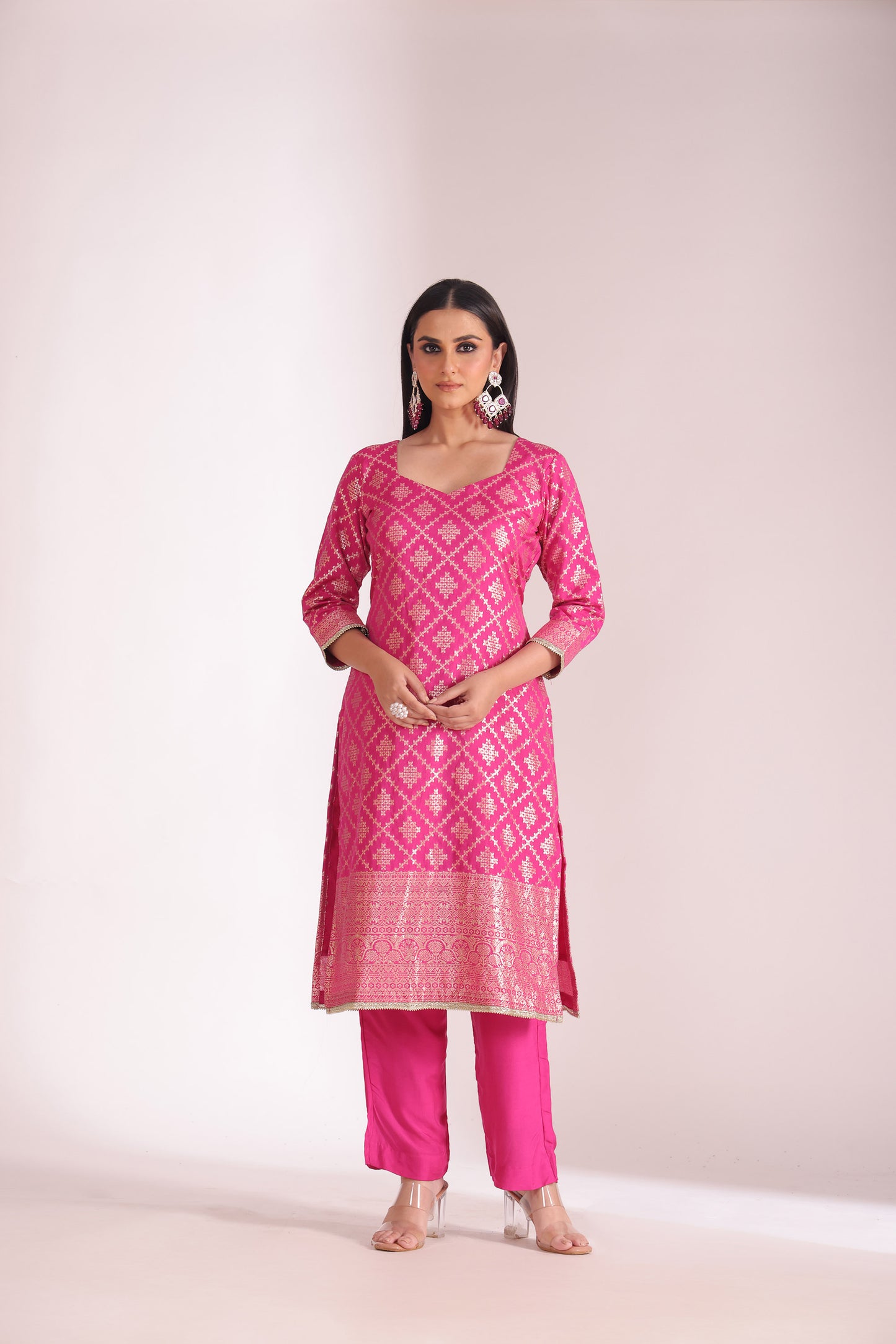Noorika Fuschia Embroidered Chanderi Kurta With Pant And Dupatta