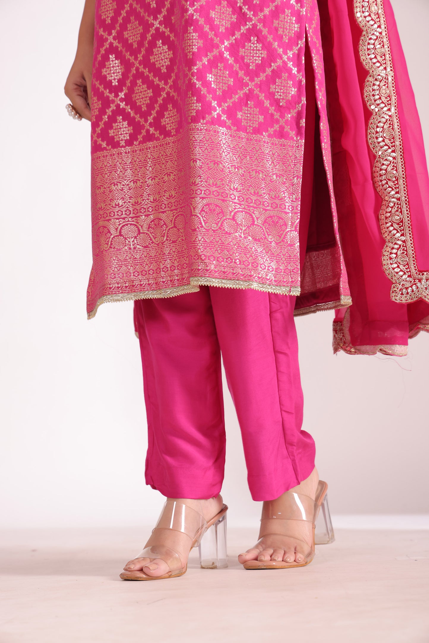 Noorika Fuschia Embroidered Chanderi Kurta With Pant And Dupatta