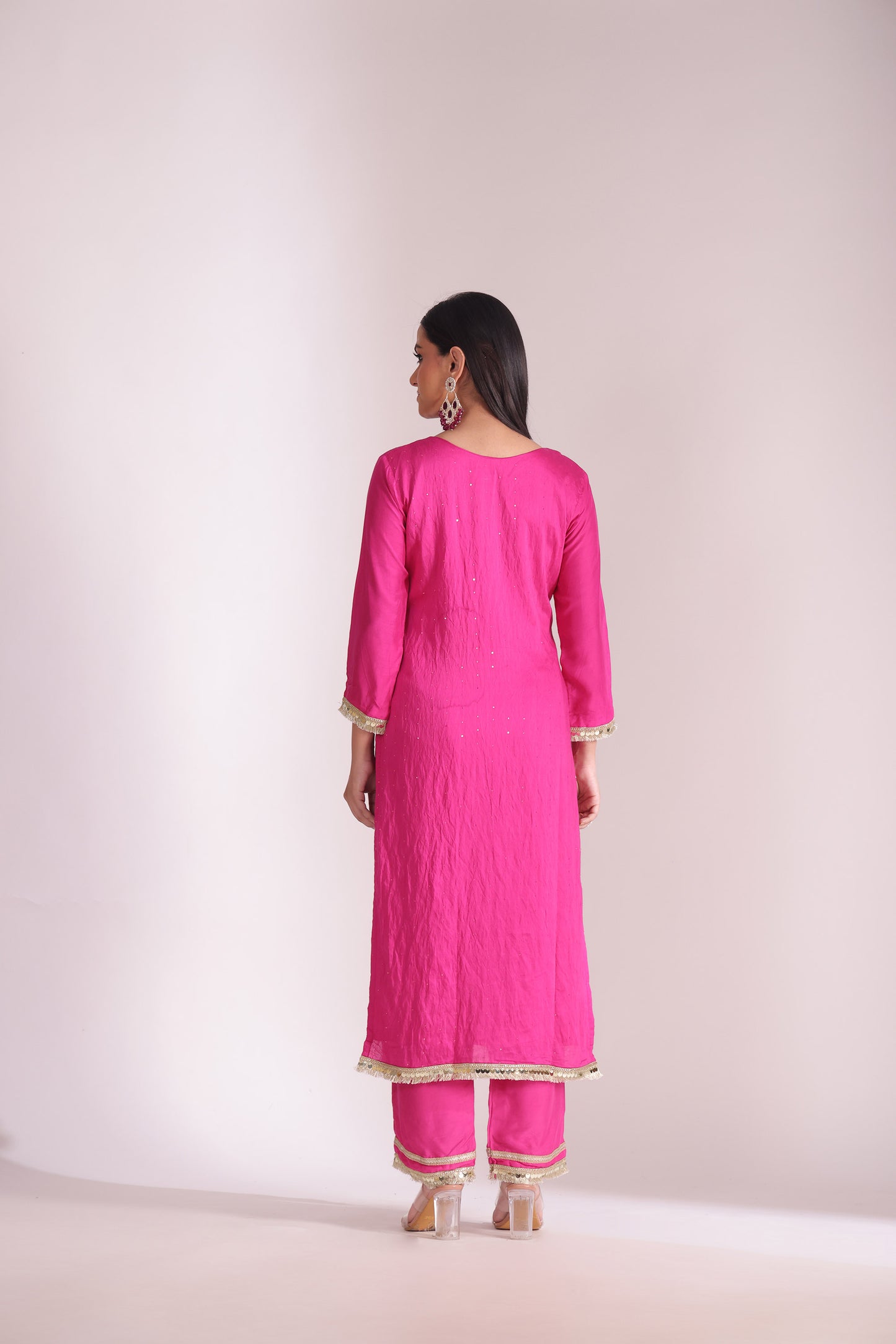 Mastani Fuschia Sequins Embroidered  Chanderi Kurta And Pant With Dupatta