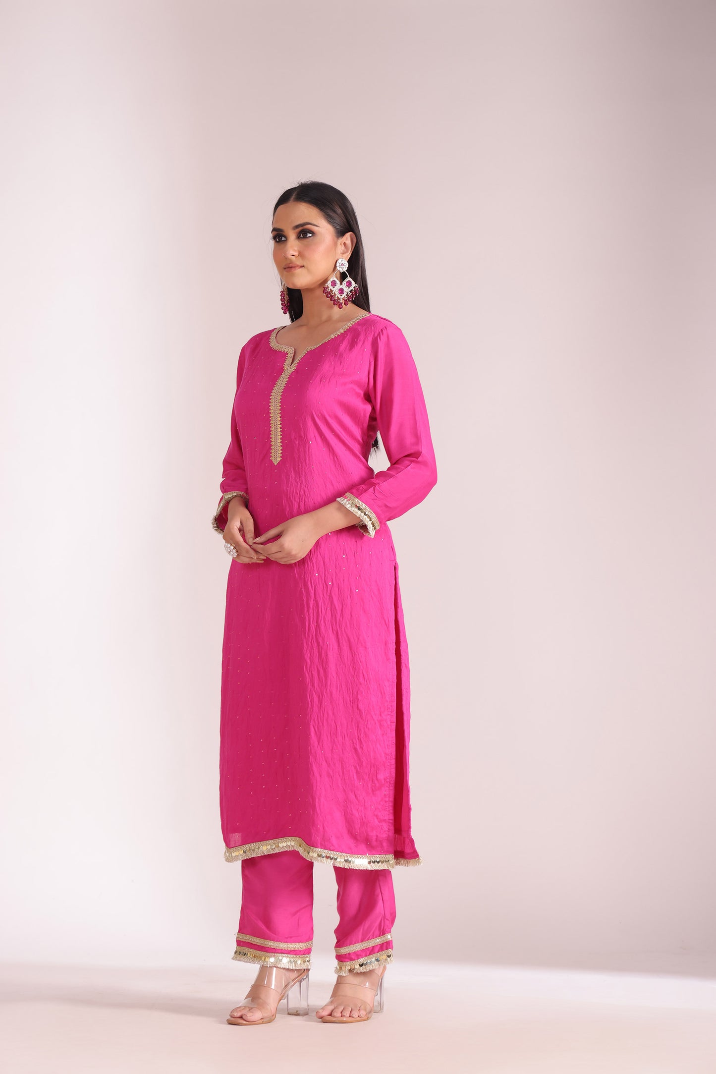 Mastani Fuschia Sequins Embroidered  Chanderi Kurta And Pant With Dupatta