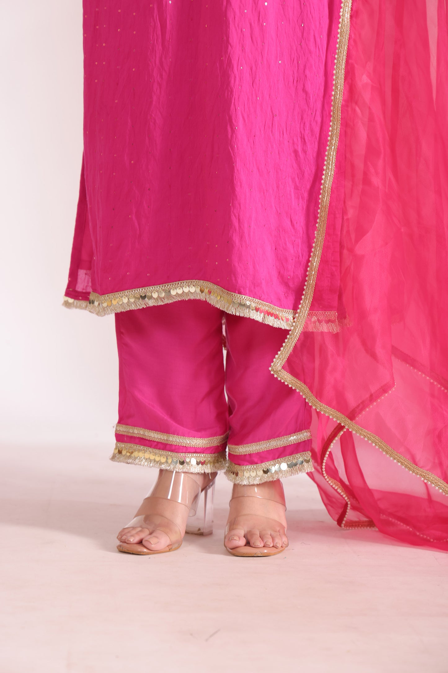 Mastani Fuschia Sequins Embroidered  Chanderi Kurta And Pant With Dupatta