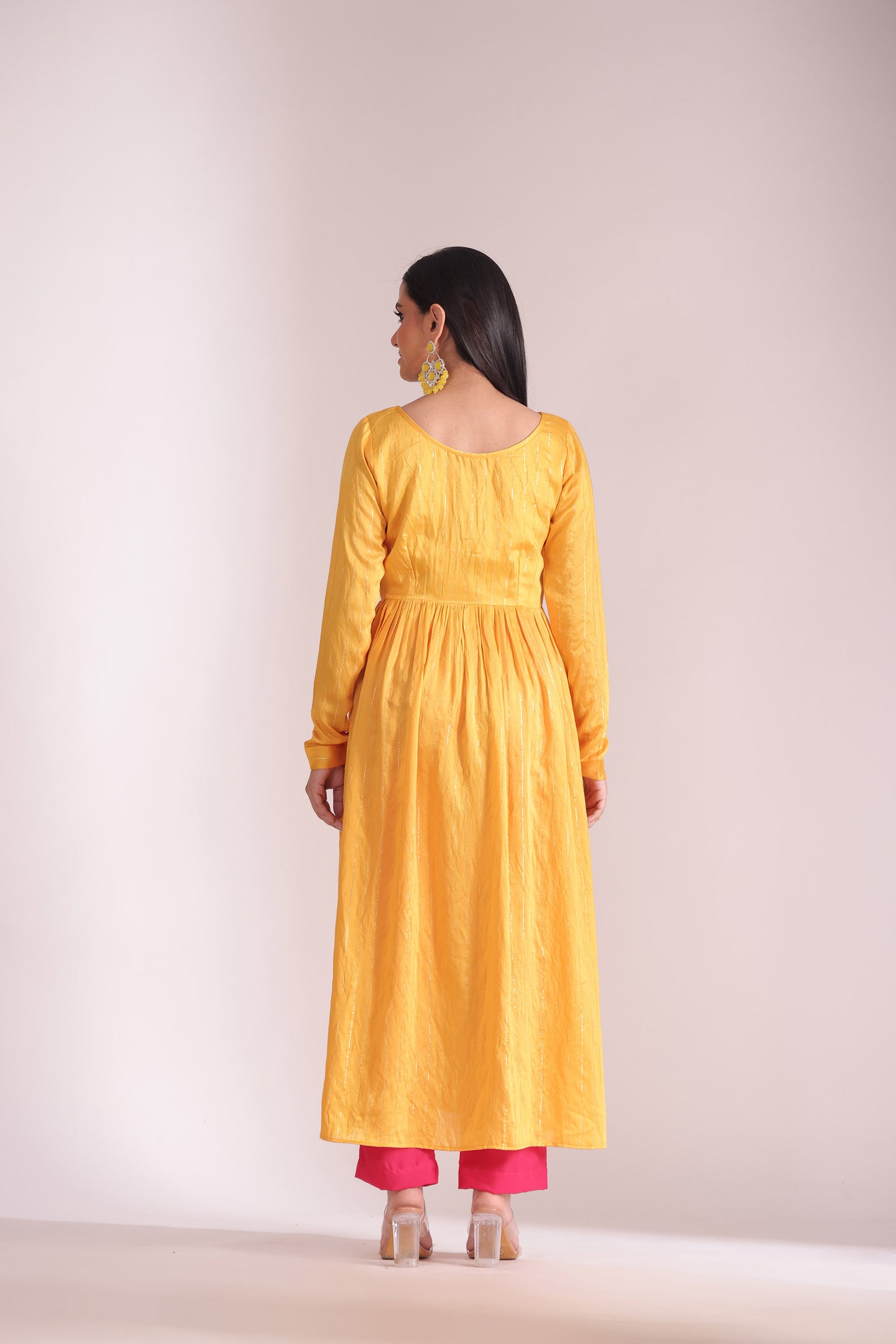 Mastani Yellow & Pink Embroidered  Chanderi Anarkali And Pant With Dupatta