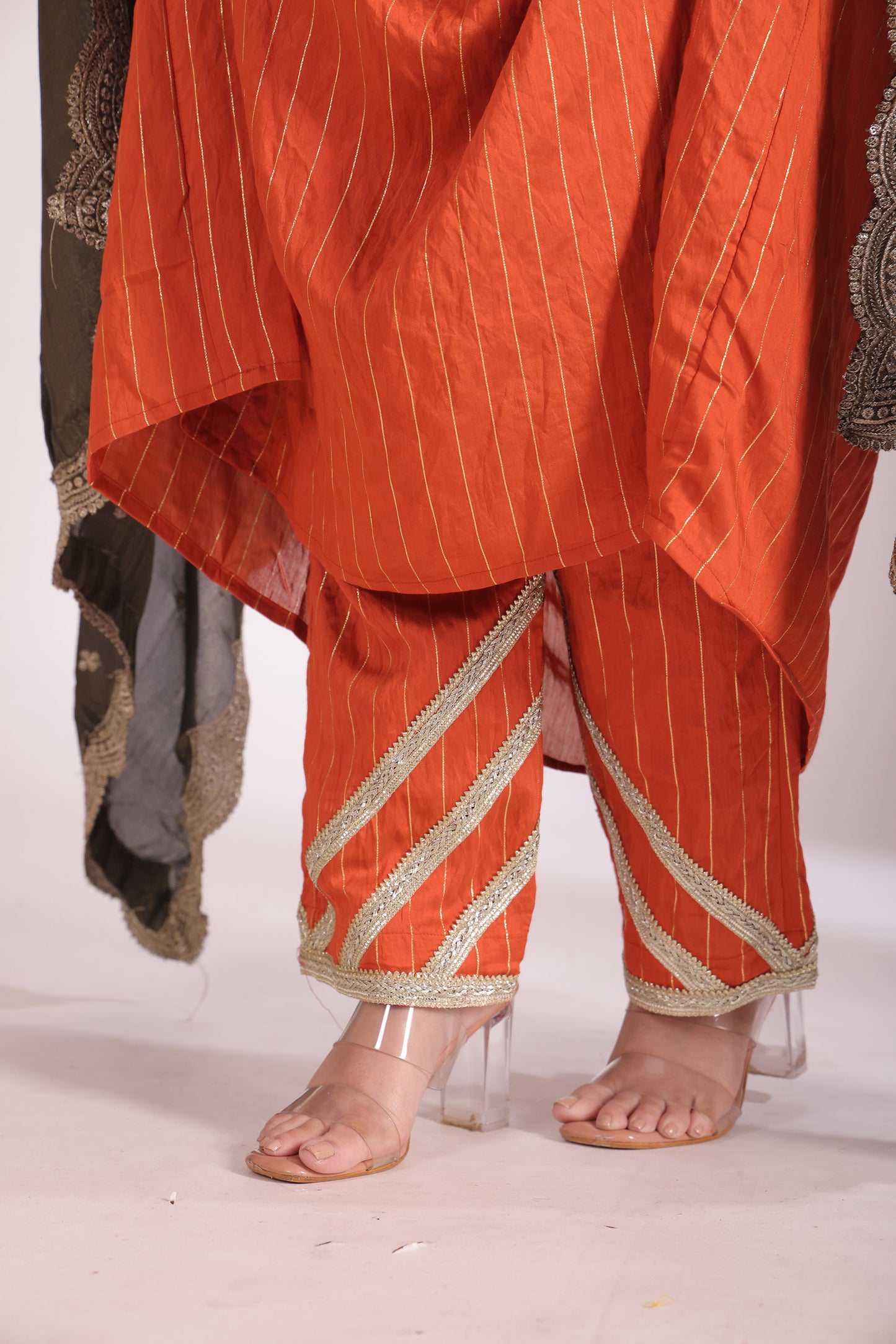 Mastani Rust Orange Embroidered  Chanderi Anarkali And Pant With Dupatta