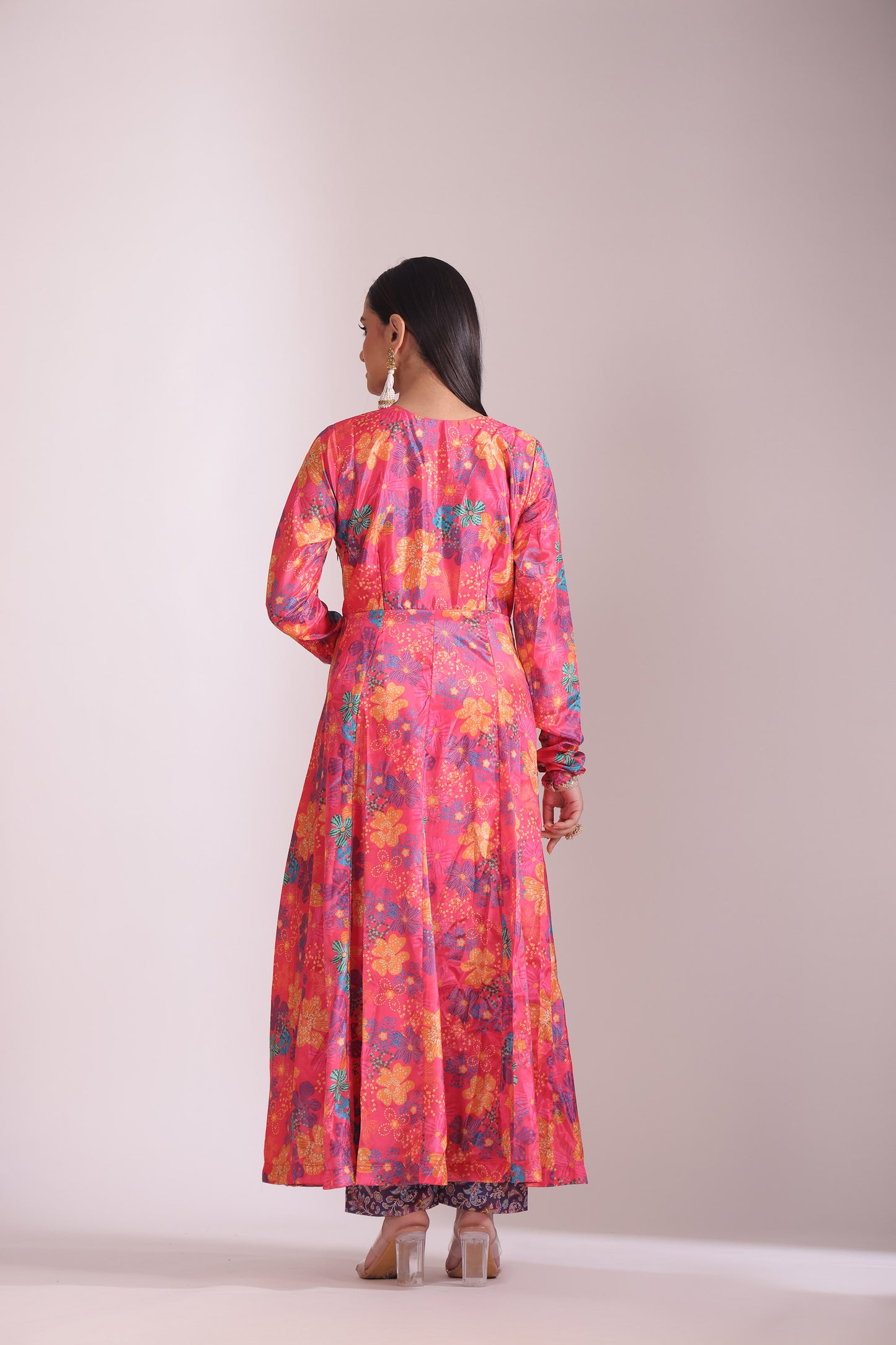 Gulzar Pink Floral Printed Crepe Silk Anarkali And Dupatta