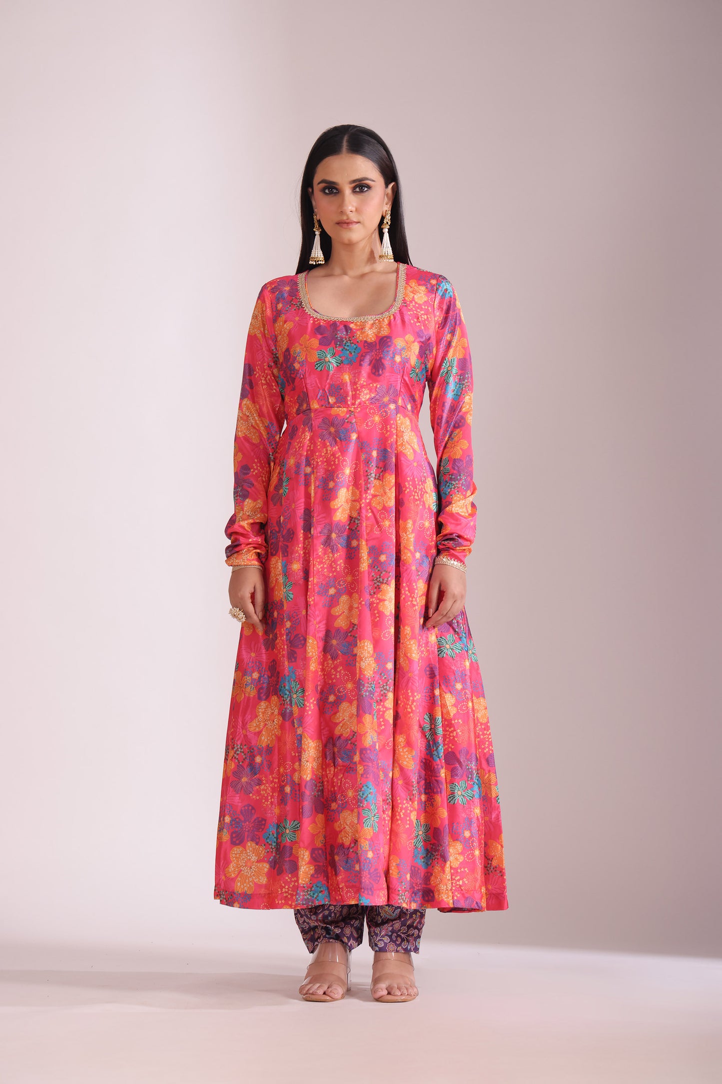 Gulzar Pink Floral Printed Crepe Silk Anarkali And Dupatta