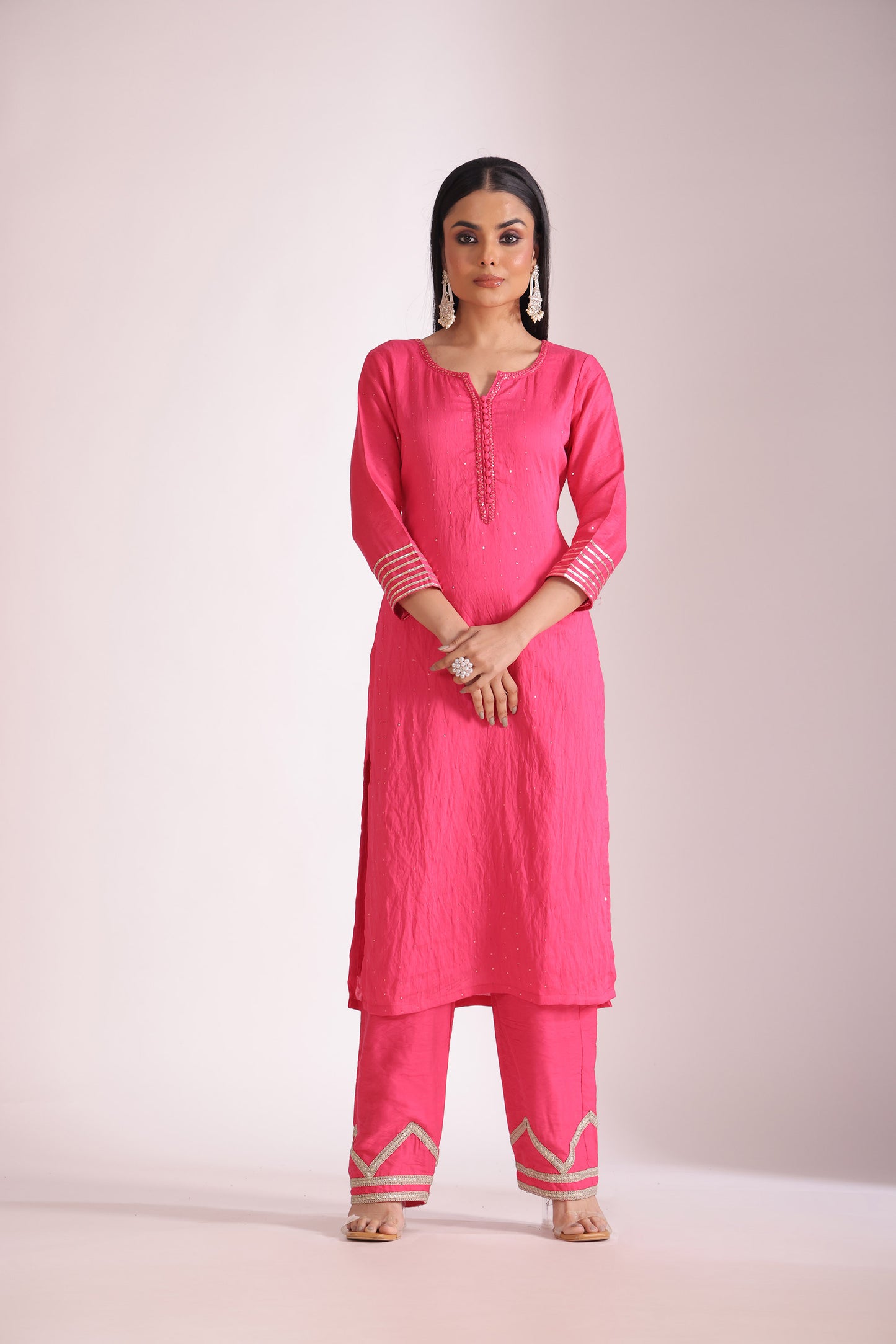 Mastani Fuschia Embroidered  Chanderi Kurta And Pant With Dupatta
