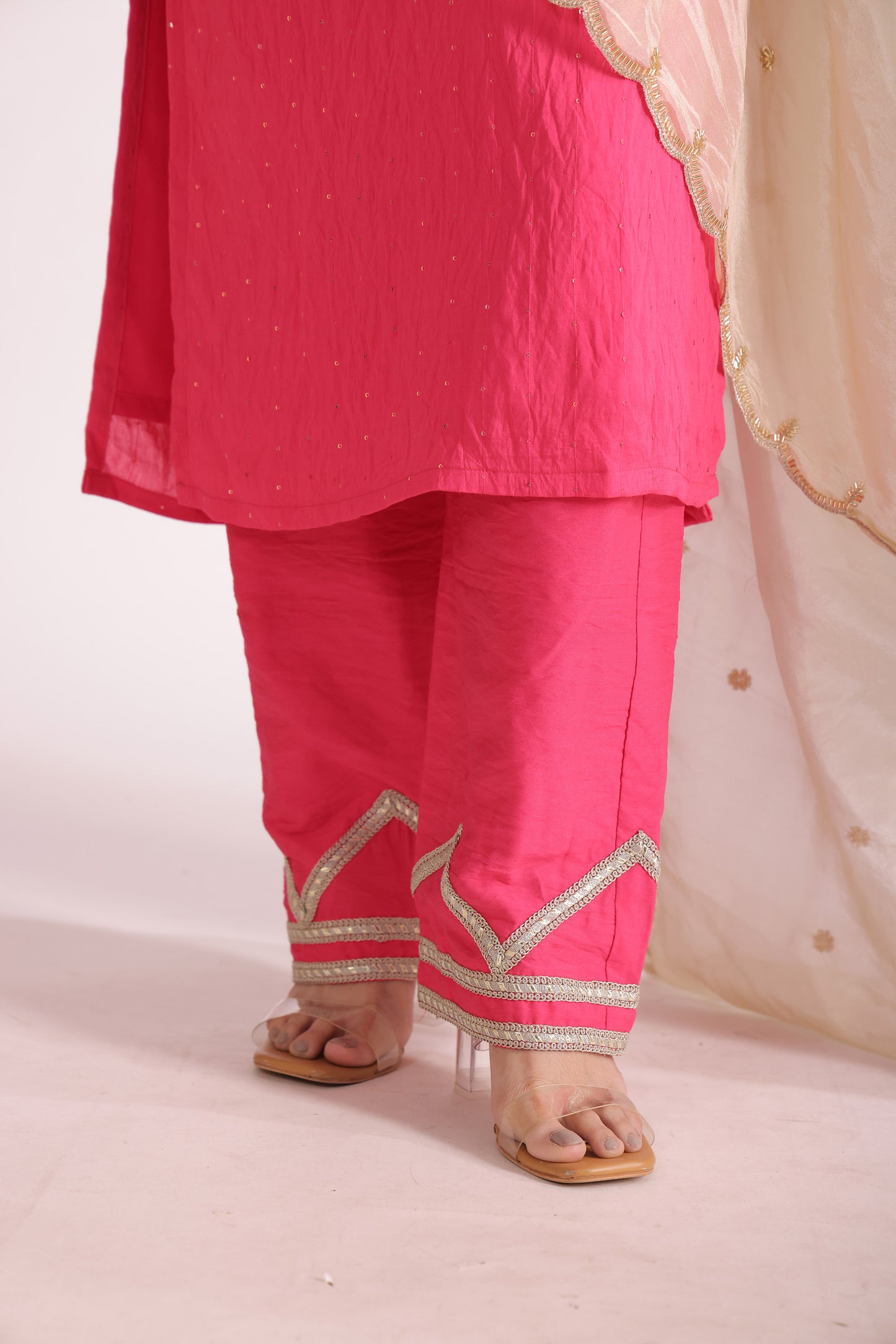 Mastani Fuschia Embroidered  Chanderi Kurta And Pant With Dupatta