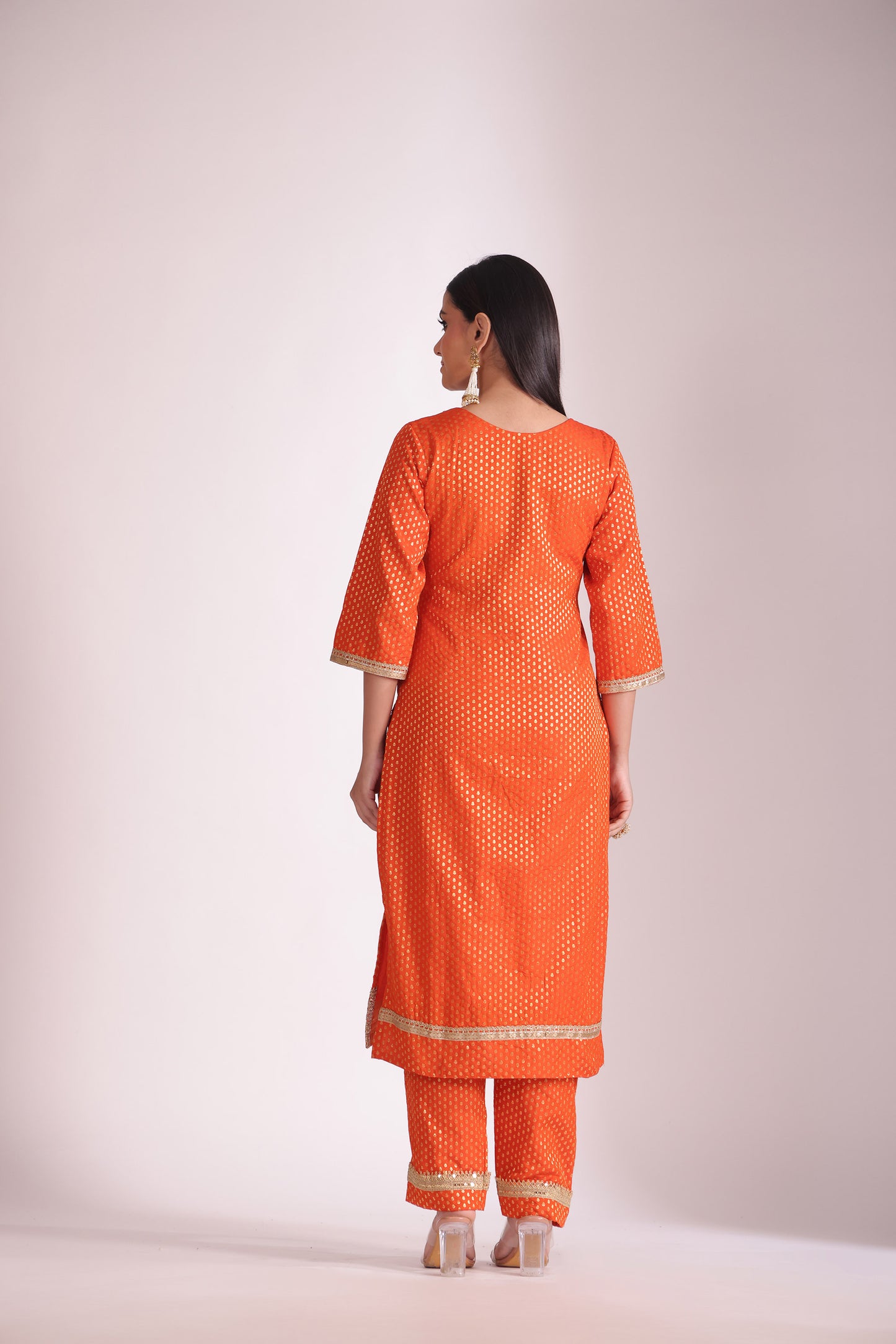 Noorika Orange Embroidered  Silk Kurta With Pant And Dupatta