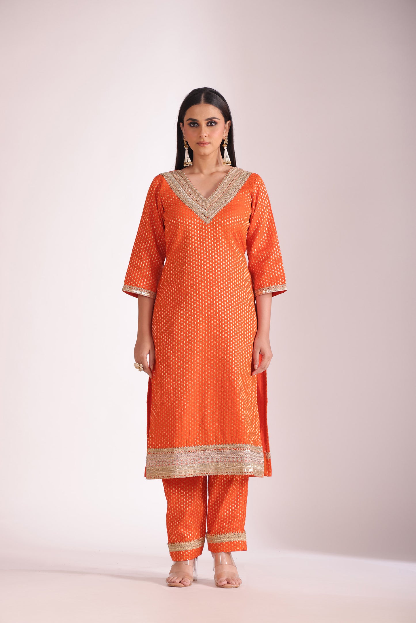 Noorika Orange Embroidered  Silk Kurta With Pant And Dupatta