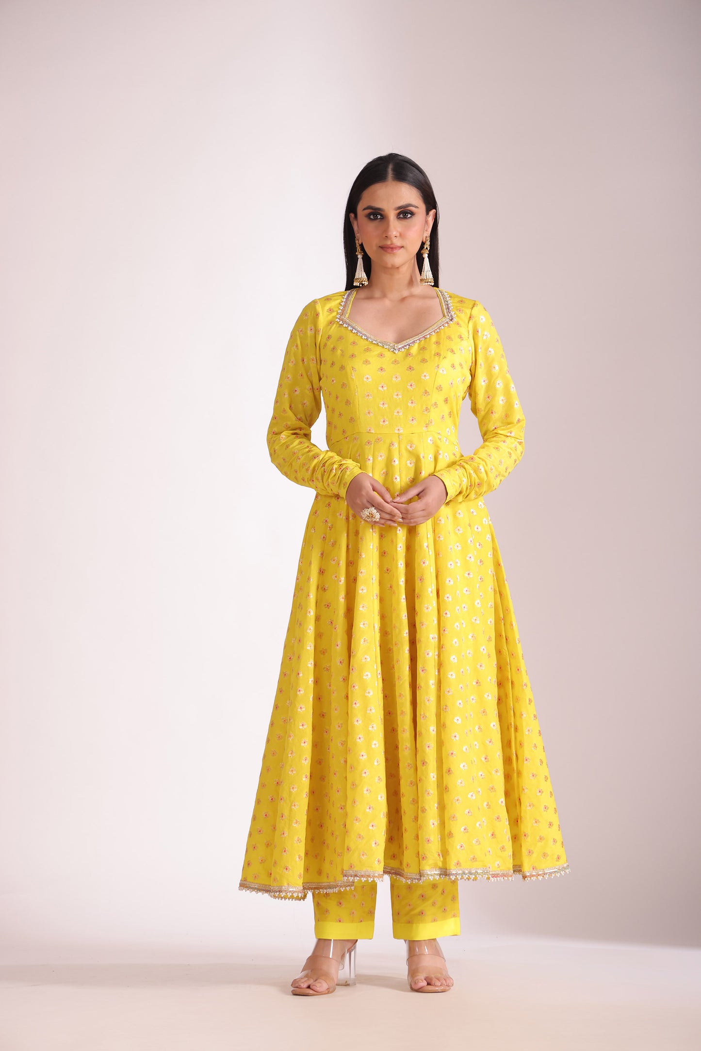 Noorika Yellow Embroidered Silk Anarkali With Pant And Dupatta
