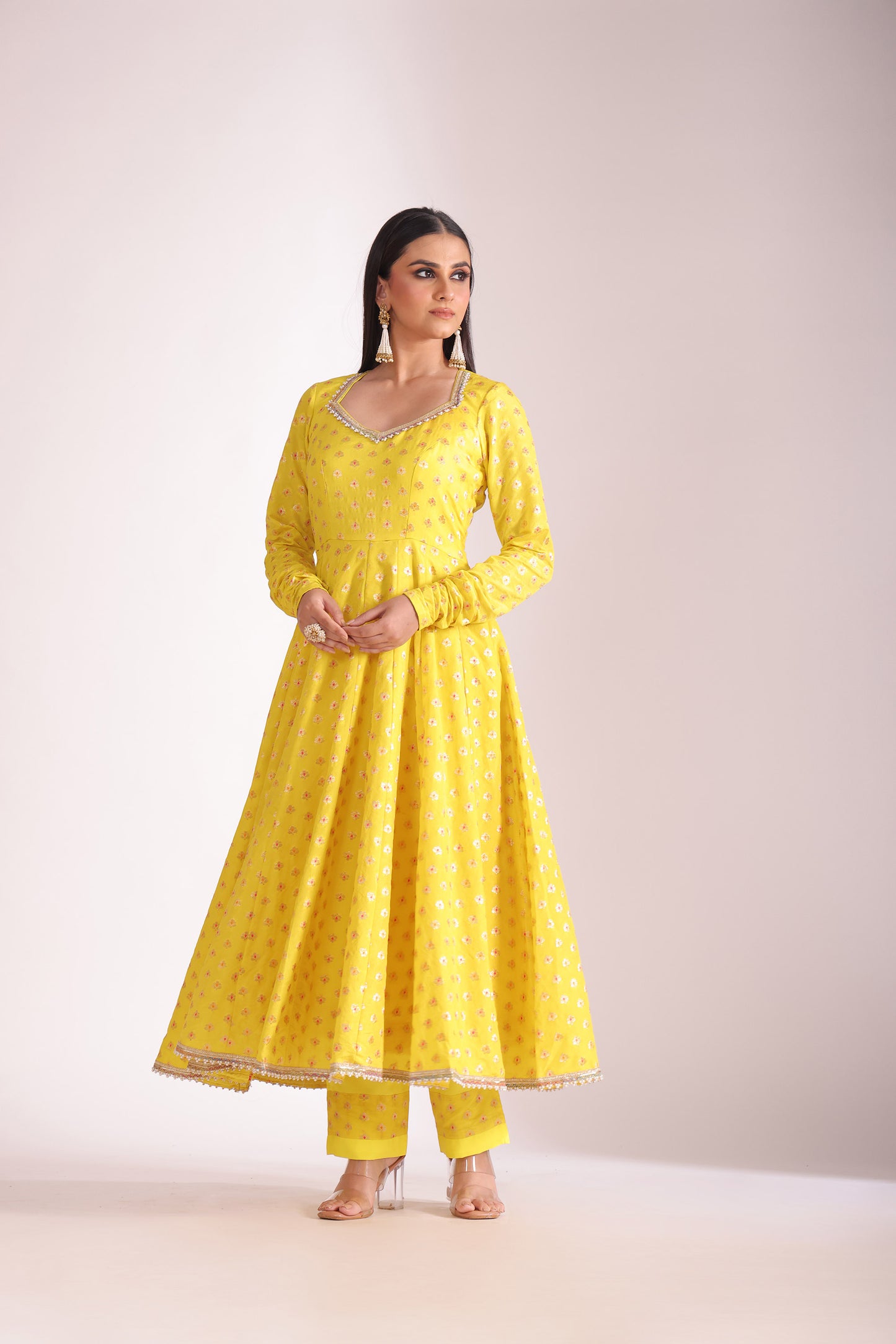 Noorika Yellow Embroidered Silk Anarkali With Pant And Dupatta