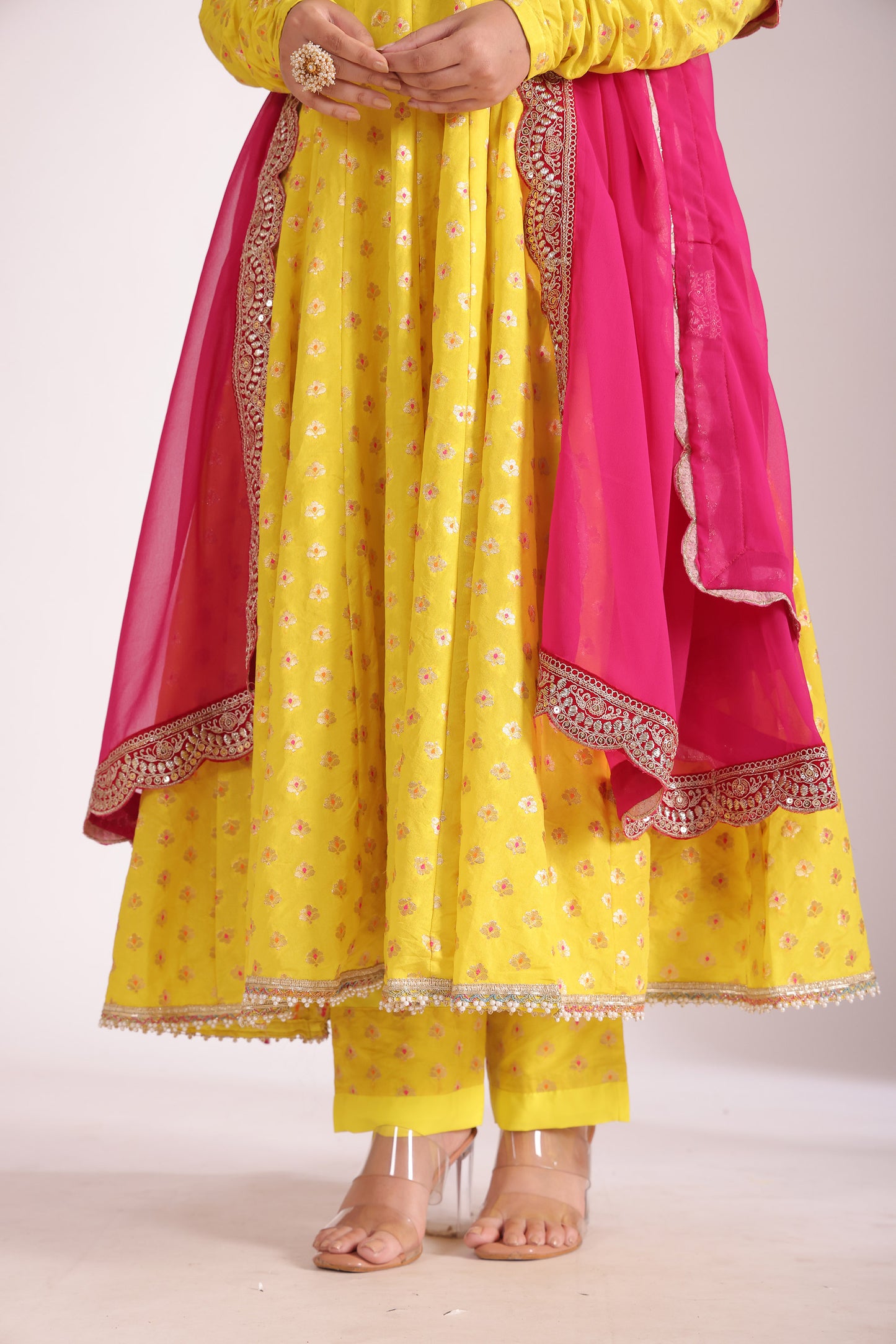Noorika Yellow Embroidered Silk Anarkali With Pant And Dupatta