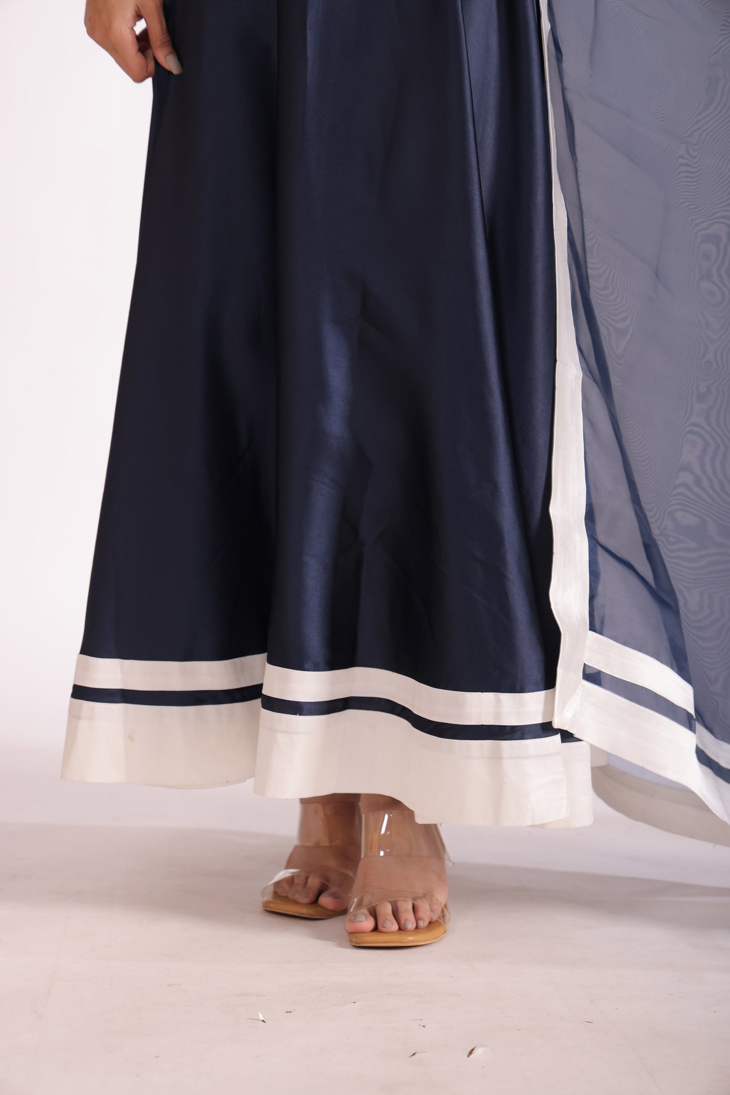 Jhalak Navy Blue Embroidered  Satin Anarkali With Chooridar And Dupatta