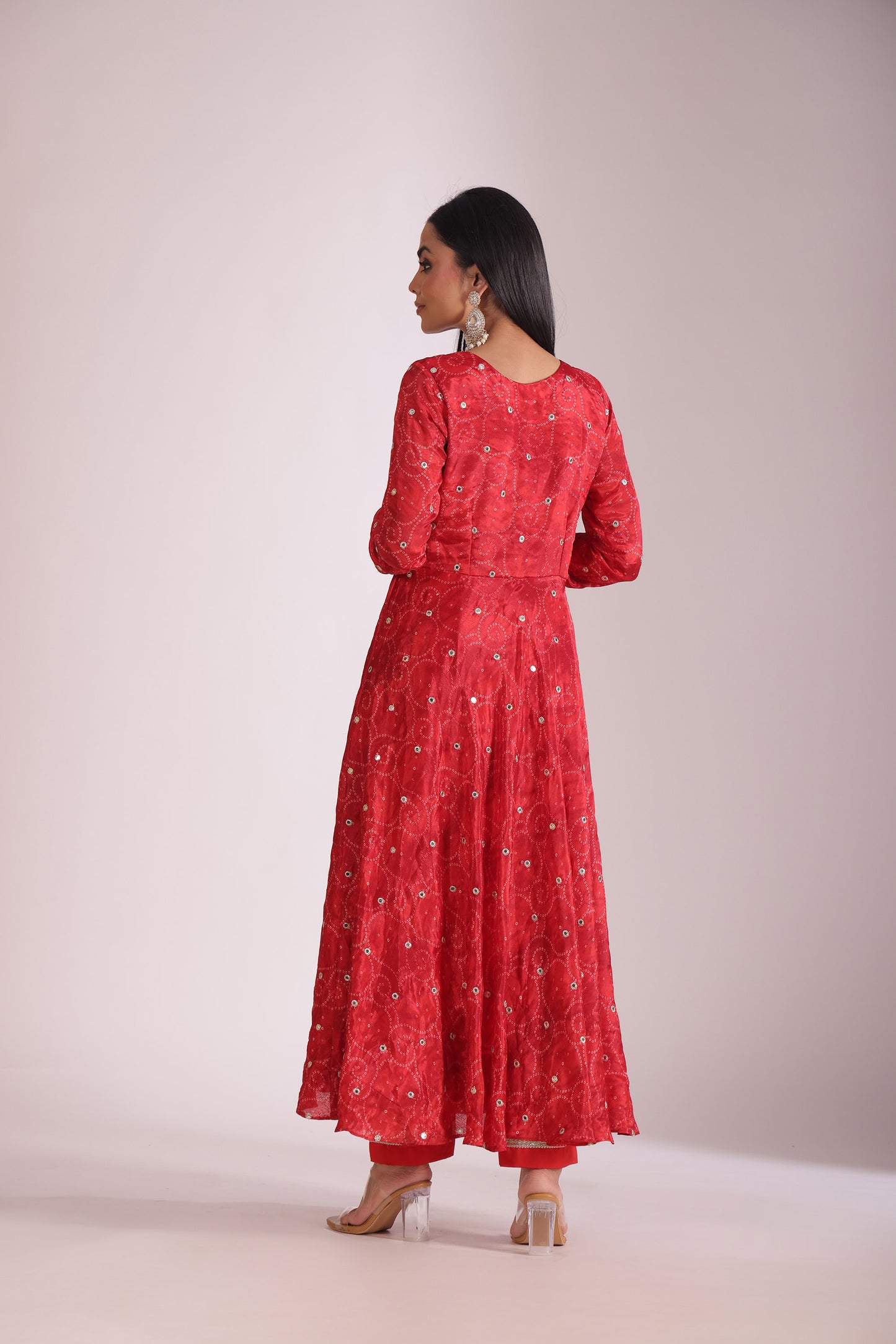 Gulzar Red Printed Crepe Anarkali  And Dupatta