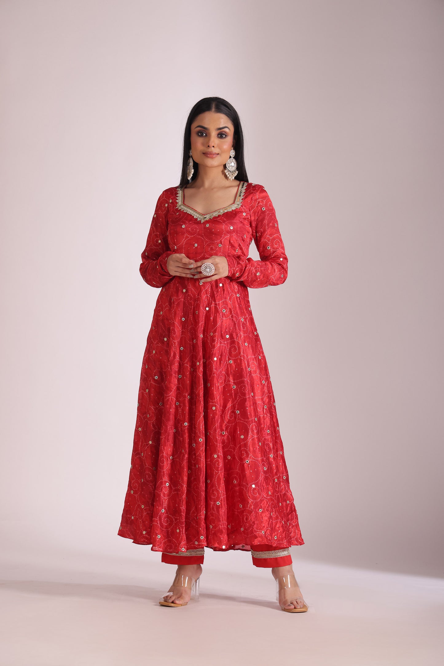 Gulzar Red Printed Crepe Anarkali  And Dupatta
