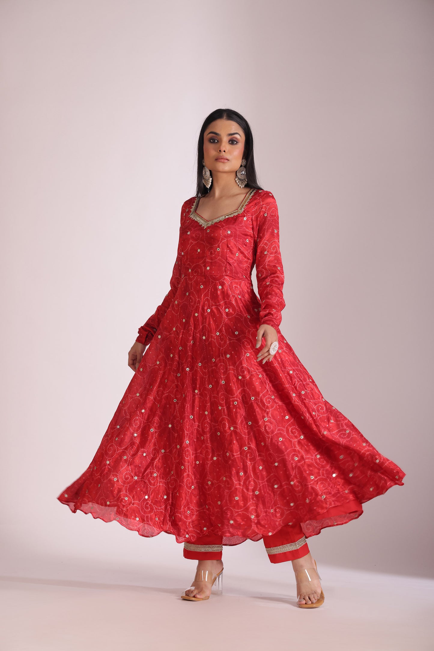 Gulzar Red Printed Crepe Anarkali  And Dupatta