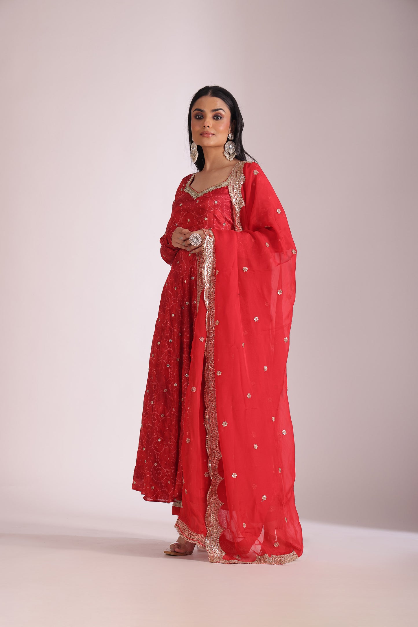 Gulzar Red Printed Crepe Anarkali  And Dupatta