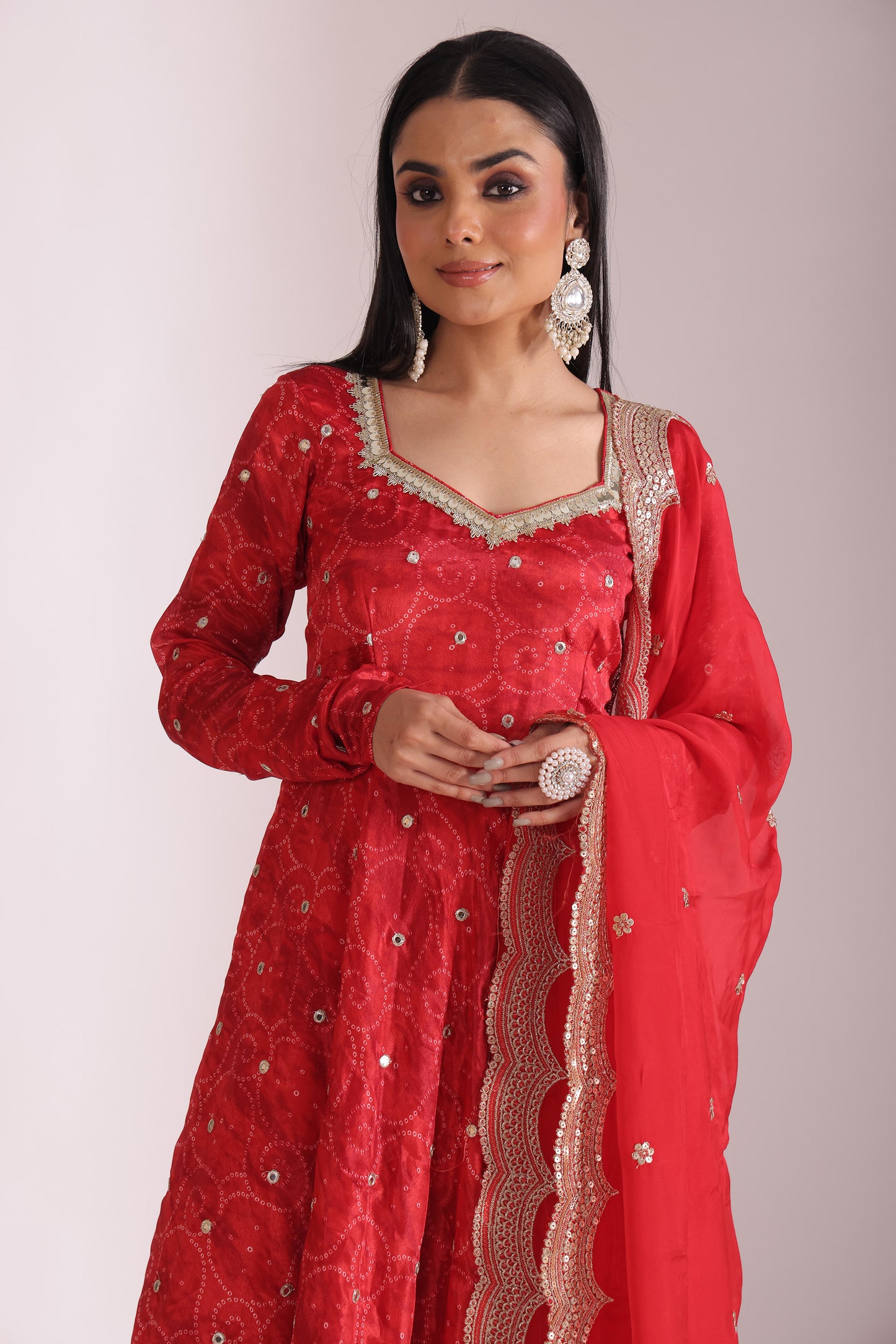Gulzar Red Printed Crepe Anarkali  And Dupatta