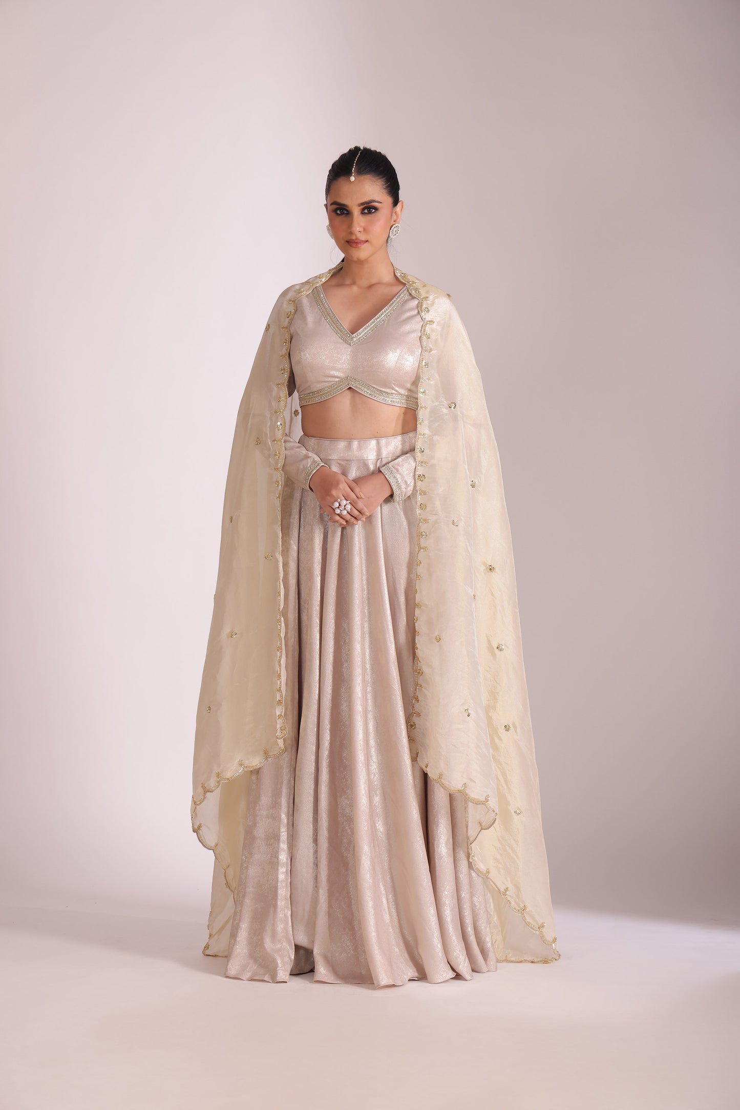 Jhalak Beige Embroidered Crepe Lehenga And Dupatta