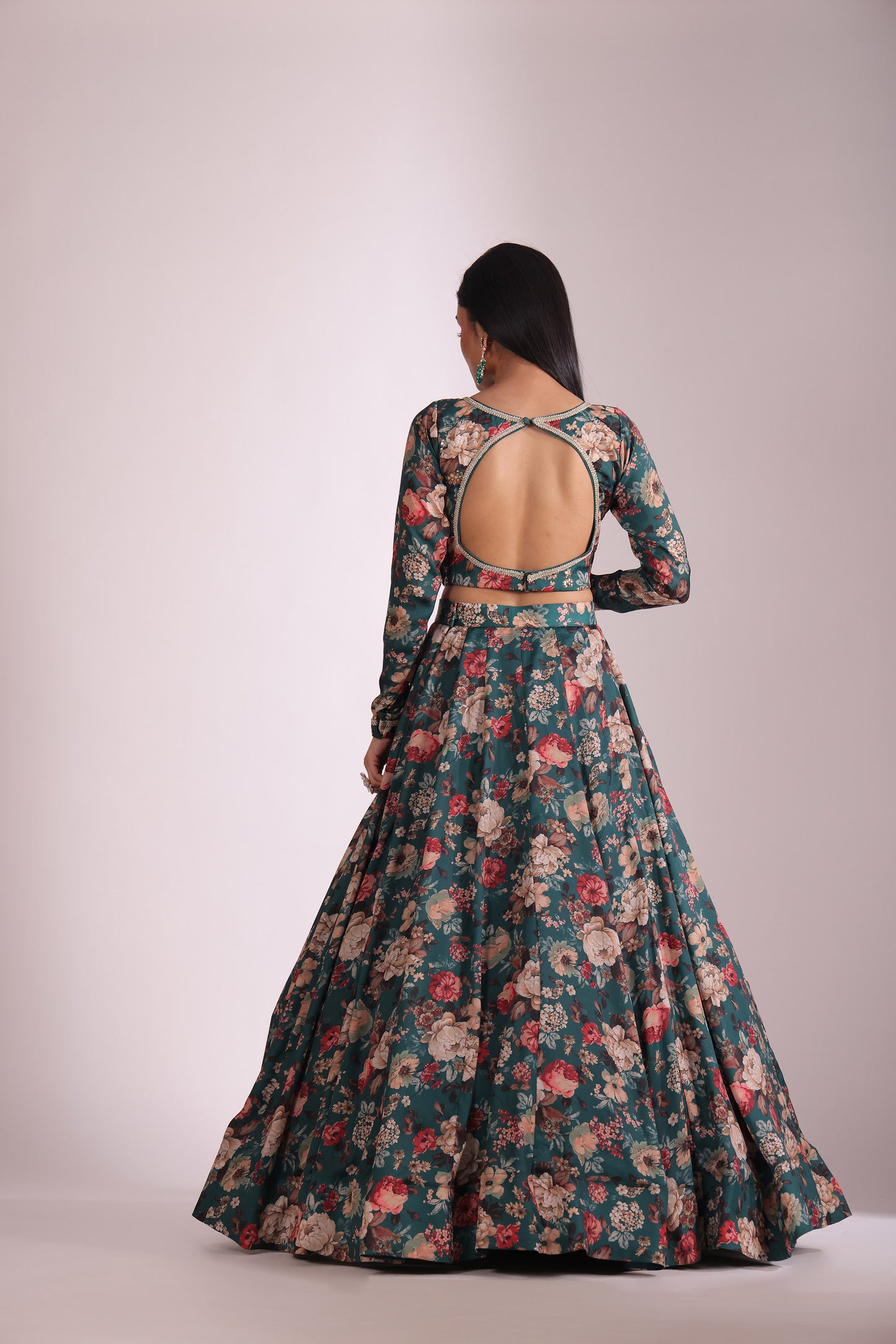 Gulzar Green Printed  Silk Crepe Lehenga And Dupatta