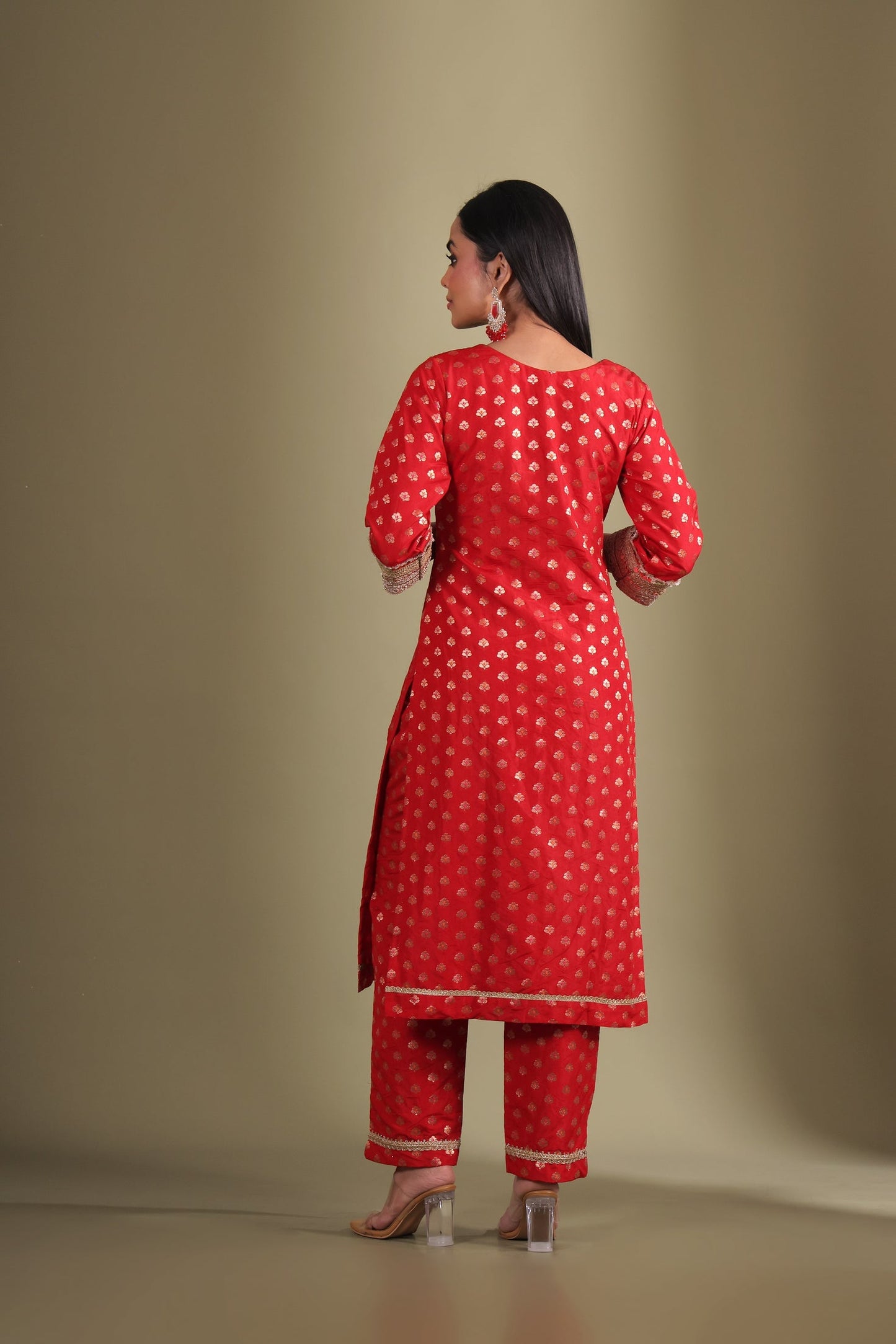 Noorika Red Embroidered Silk Kurta  And Dupatta
