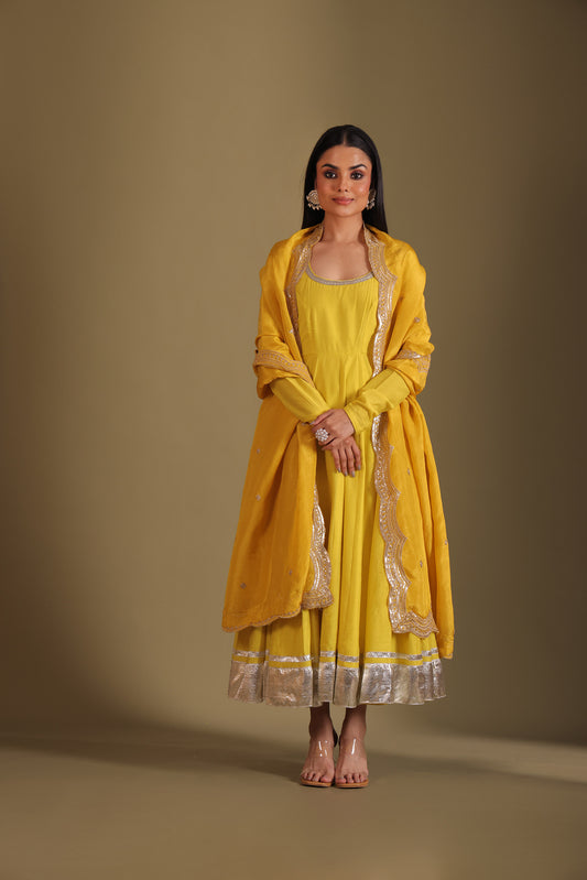 Mastani Sunshine Embroidered Chanderi Anarkali And Chooridar With Dupatta