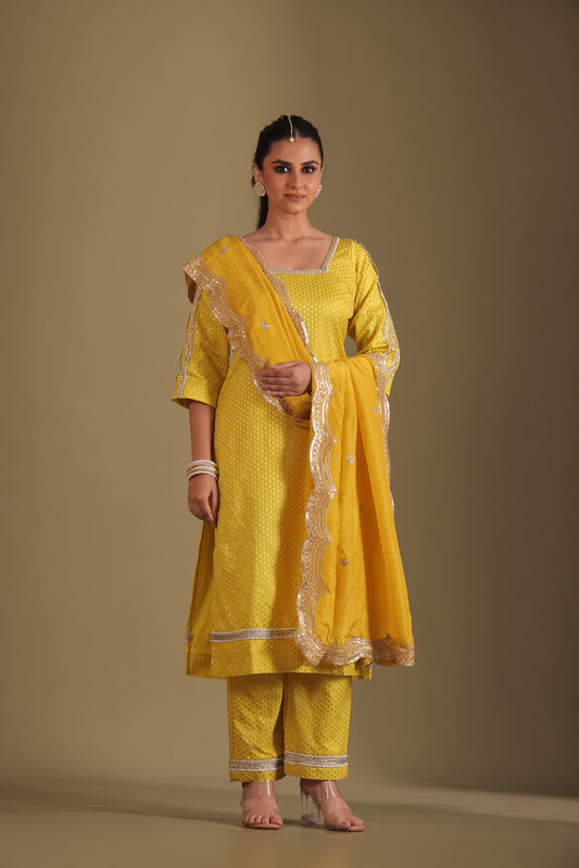 Noorika Yellow Embroidered Silk Kurta And Dupatta