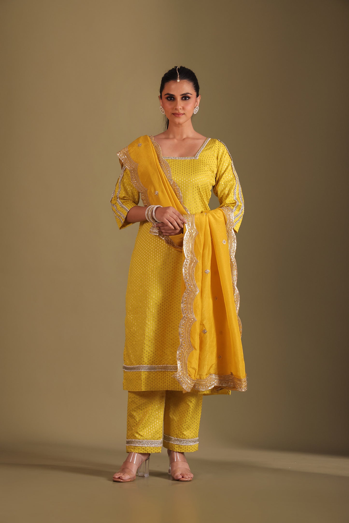 Noorika Yellow Embroidered Silk Kurta And Dupatta