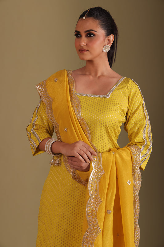 Noorika Yellow Embroidered Silk Kurta And Dupatta