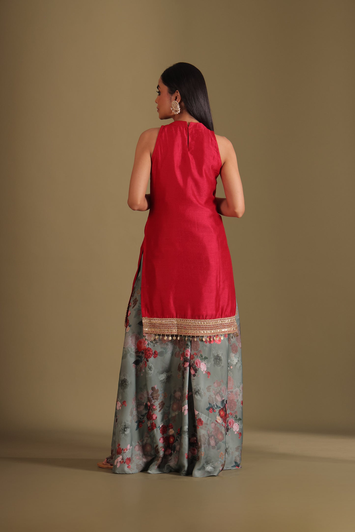 Gulzar Red & Green Printed Kashmiri Silk  Sharara And Dupatta