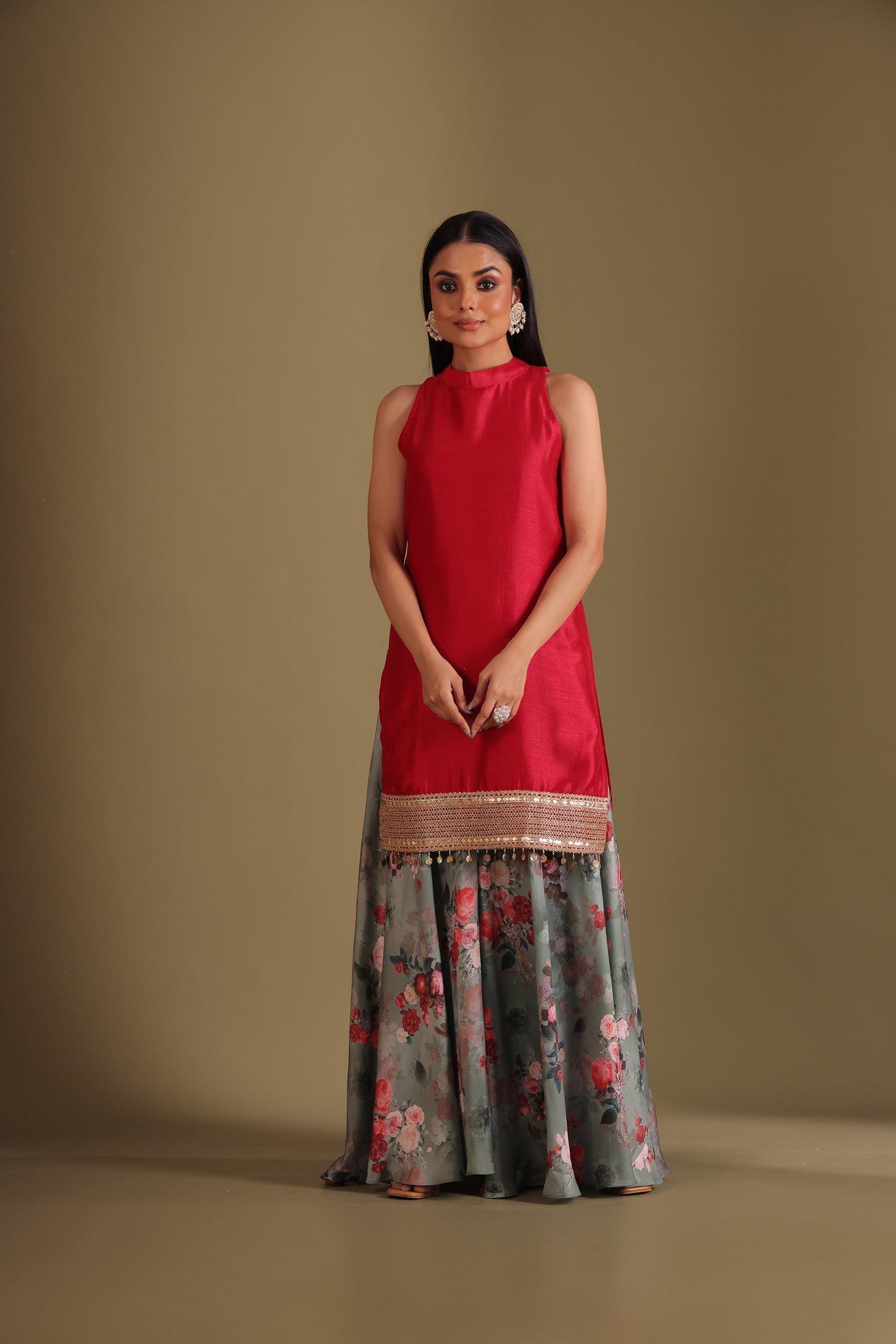 Gulzar Red & Green Printed Kashmiri Silk  Sharara And Dupatta