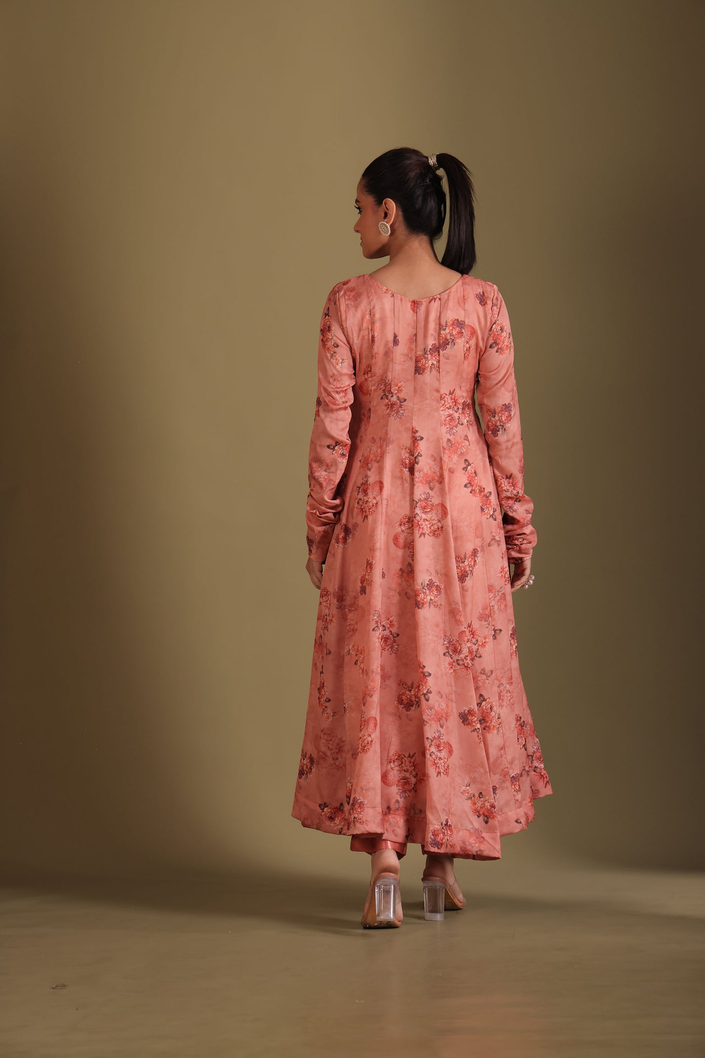 Gulzar Peach Printed Silk Crepe Anarkali  And Dupatta