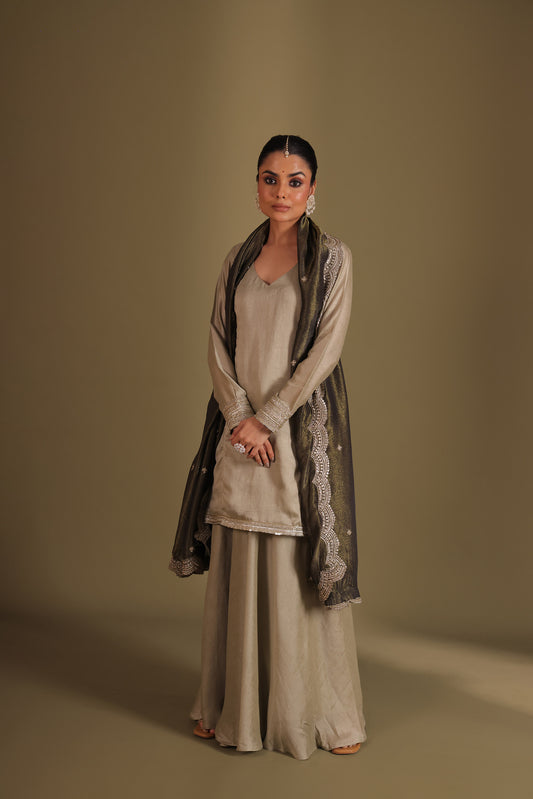 Jhalak Sage Embroidered Kashmiri Silk Sharara And Dupatta