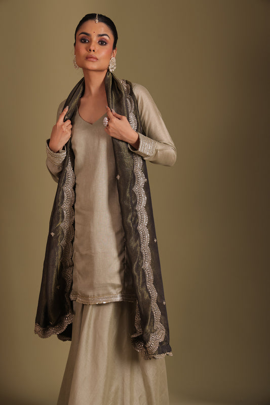 Jhalak Sage Embroidered Kashmiri Silk Sharara And Dupatta