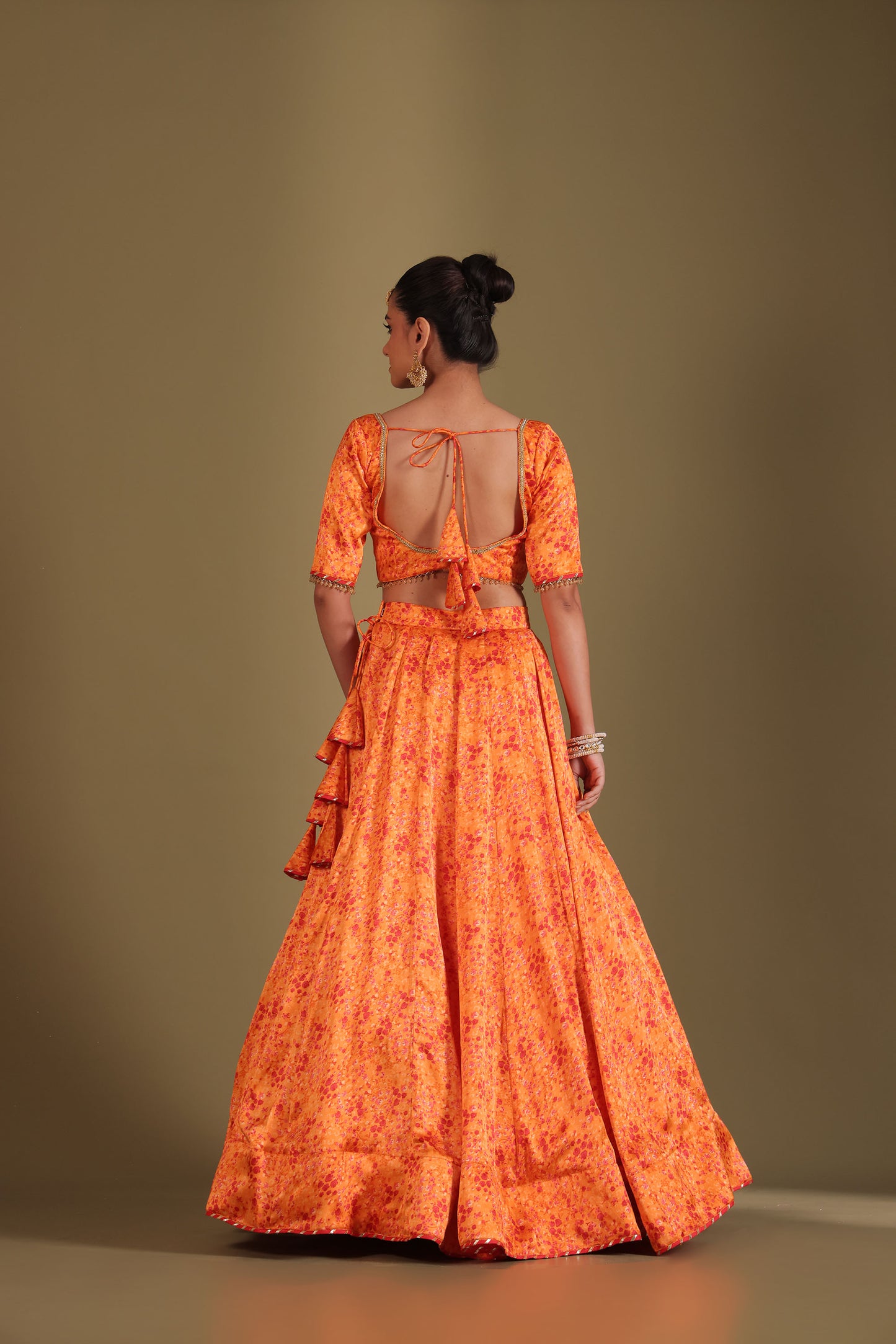 Gulzar Orange Printed Satin Georgette Lehenga And Dupatta