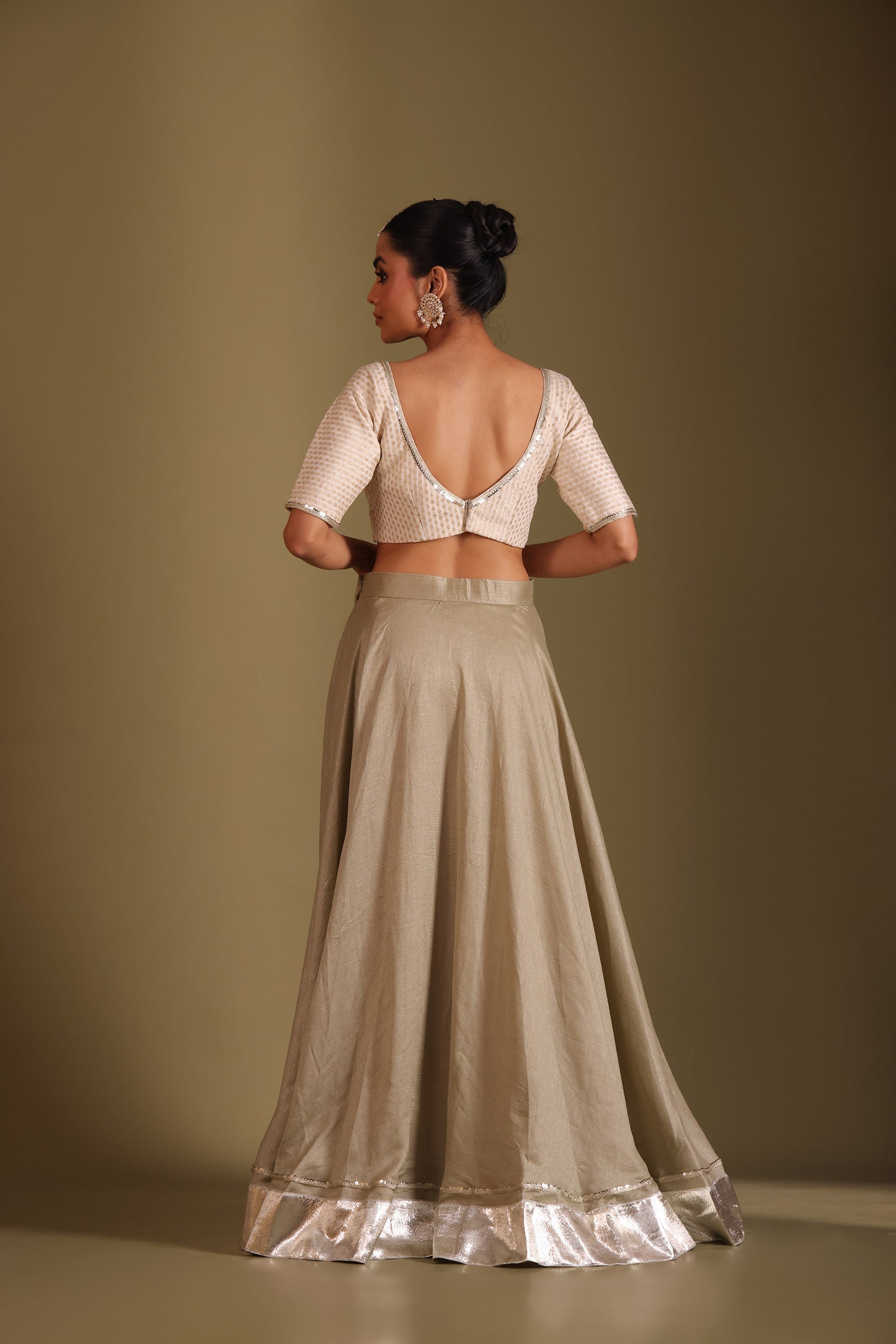 Noorika Ivory Embroidered Sage Silk Lehenga And Dupatta