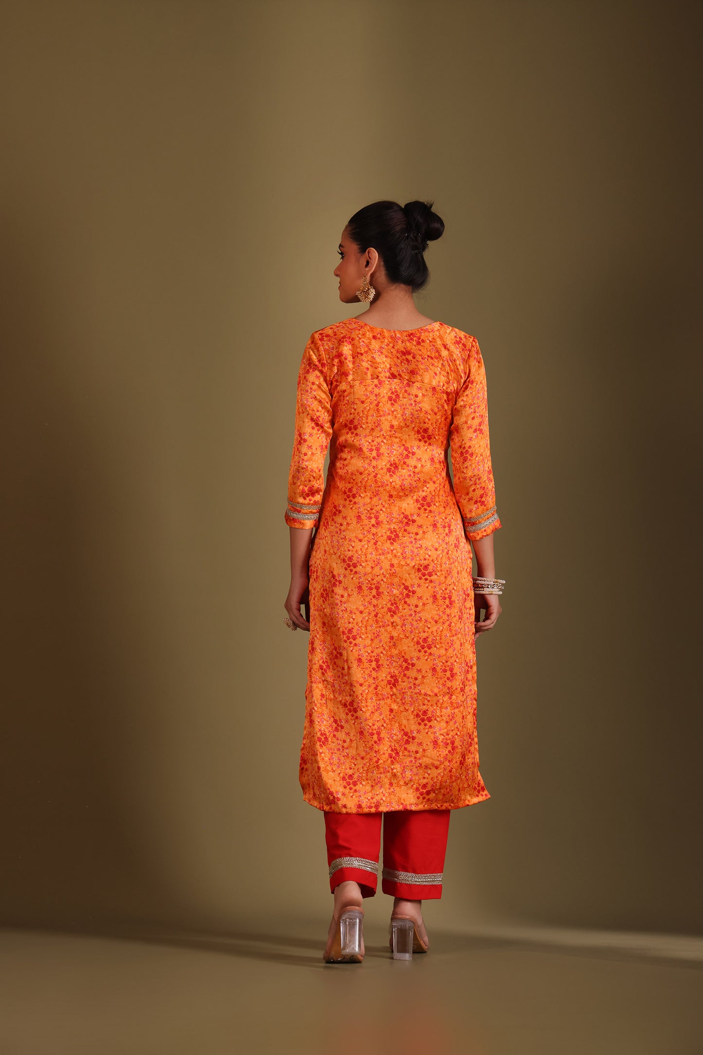 Gulzar Orange Printed Kurta Silk Crepe And Dupatta