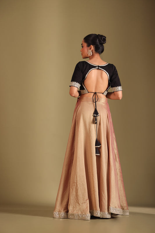 Jhalak Rose Gold & Black Kashmiri Silk Printed Lehenga And Dupatta