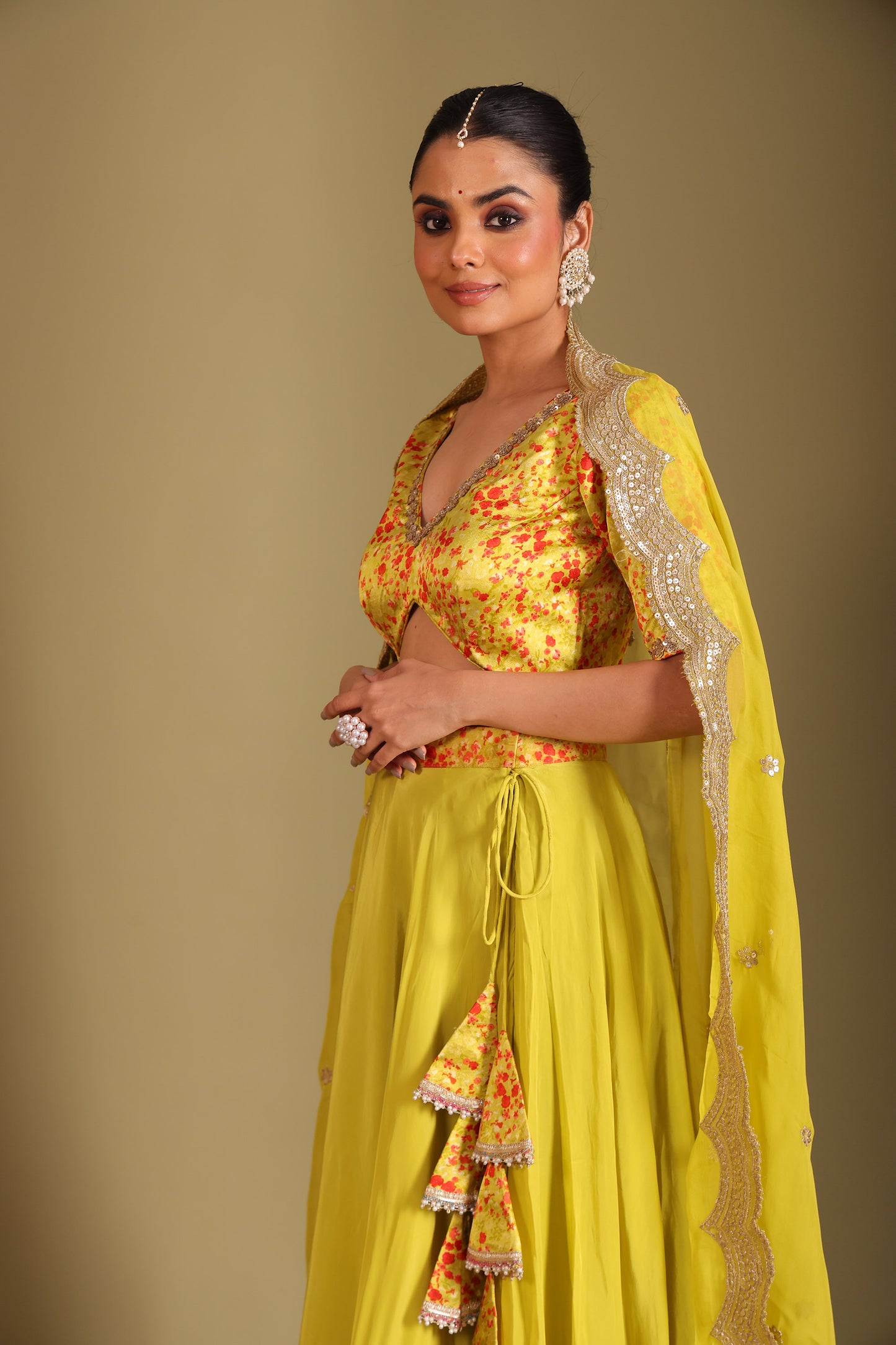 Gulzar Lime Printed Silk Crepe Lehenga And Dupatta