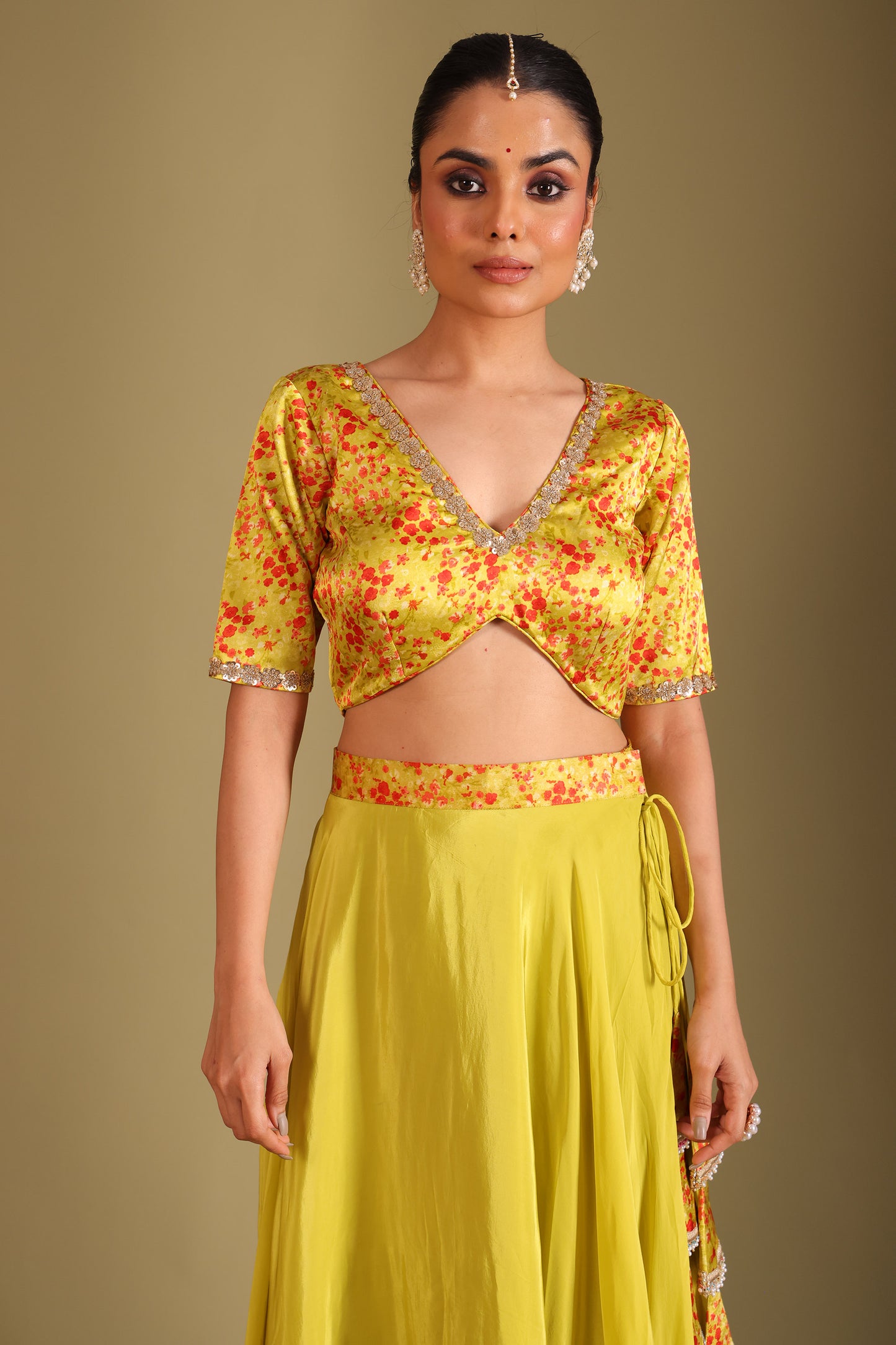 Gulzar Lime Printed Silk Crepe Lehenga And Dupatta