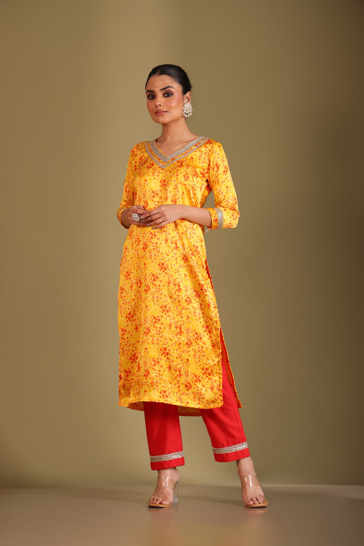 Gulzar Yellow Printed Silk Crepe Kurta And Dupatta