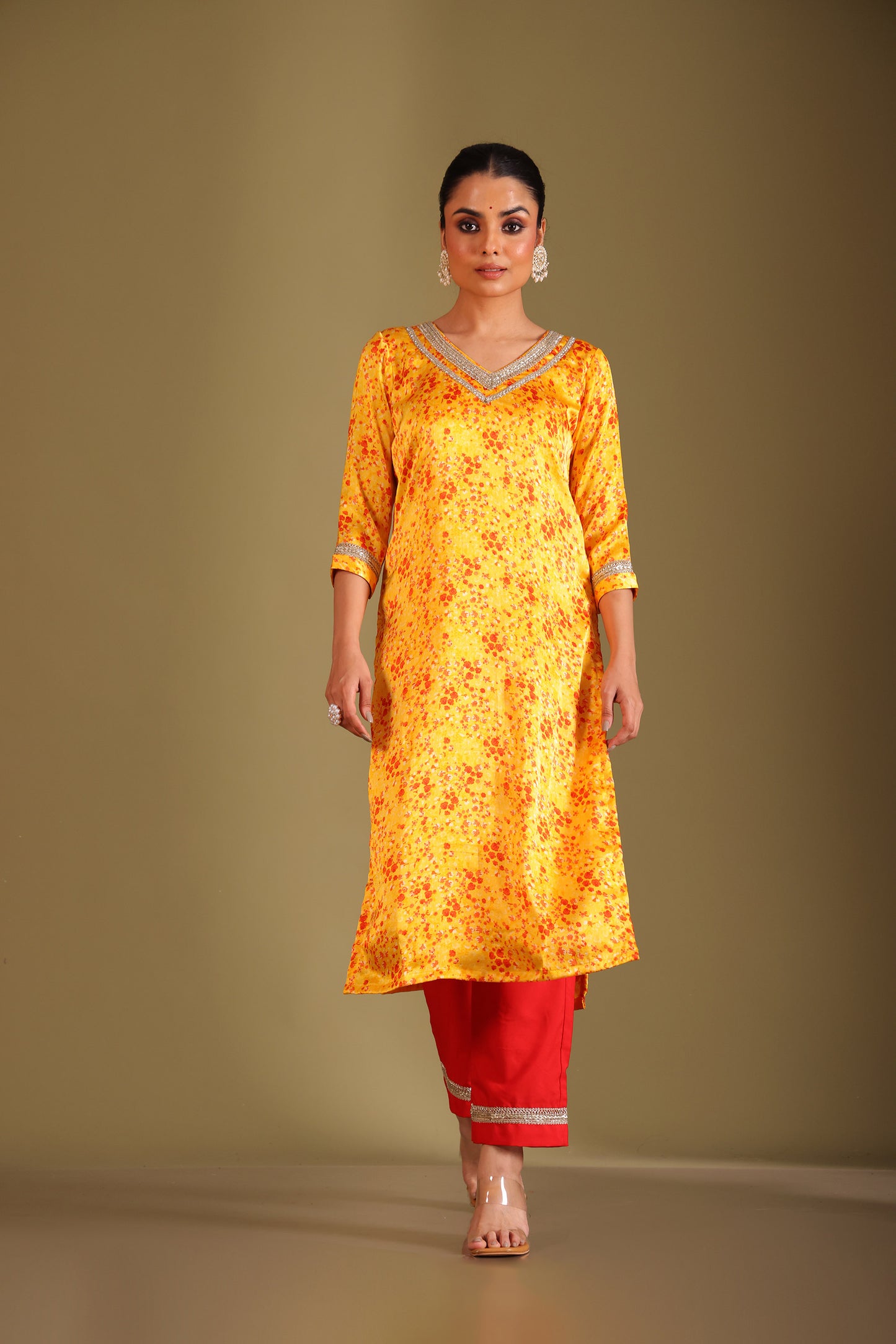 Gulzar Yellow Printed Silk Crepe Kurta And Dupatta