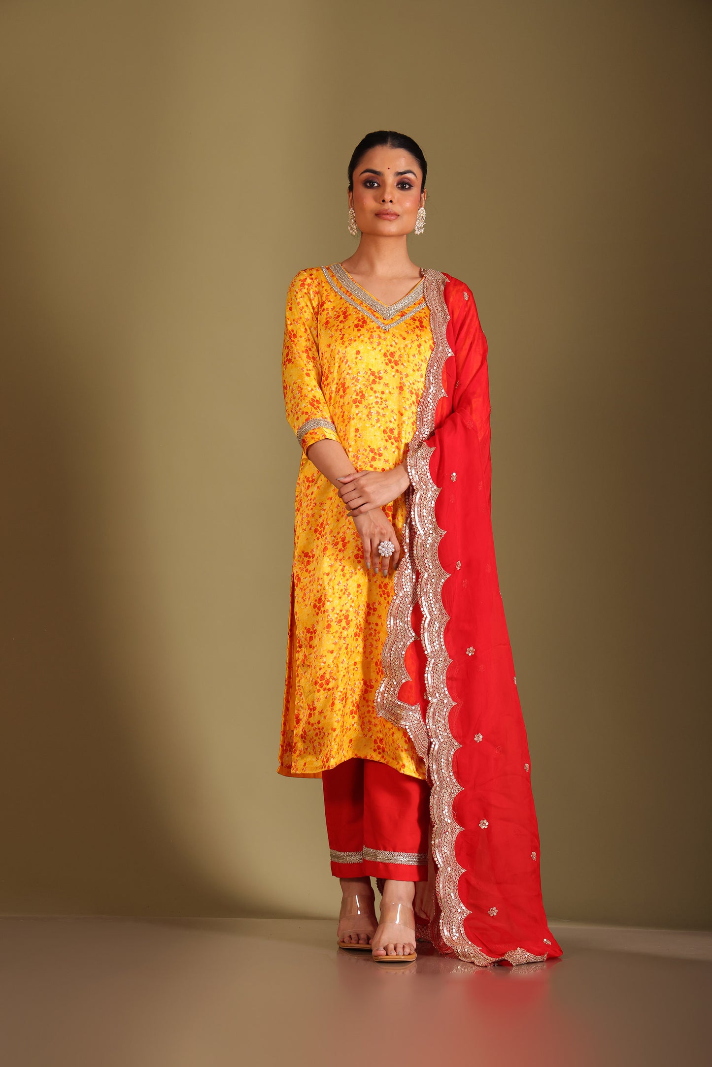 Gulzar Yellow Printed Silk Crepe Kurta And Dupatta