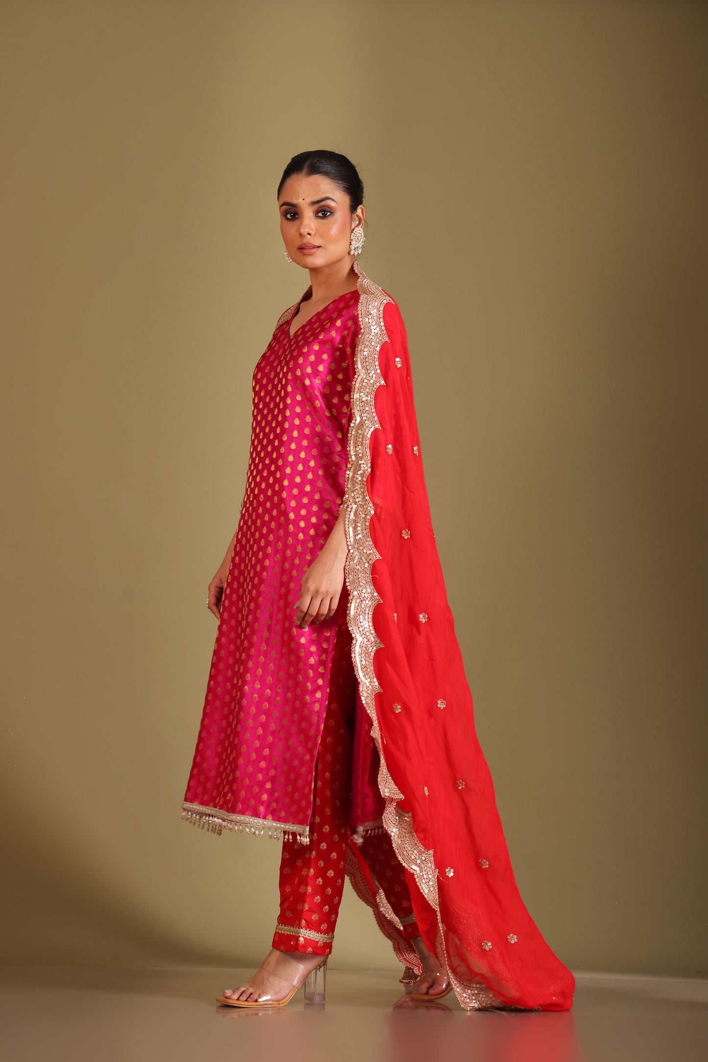 Noorika Red Embroidered Silk Kurta And Dupatta