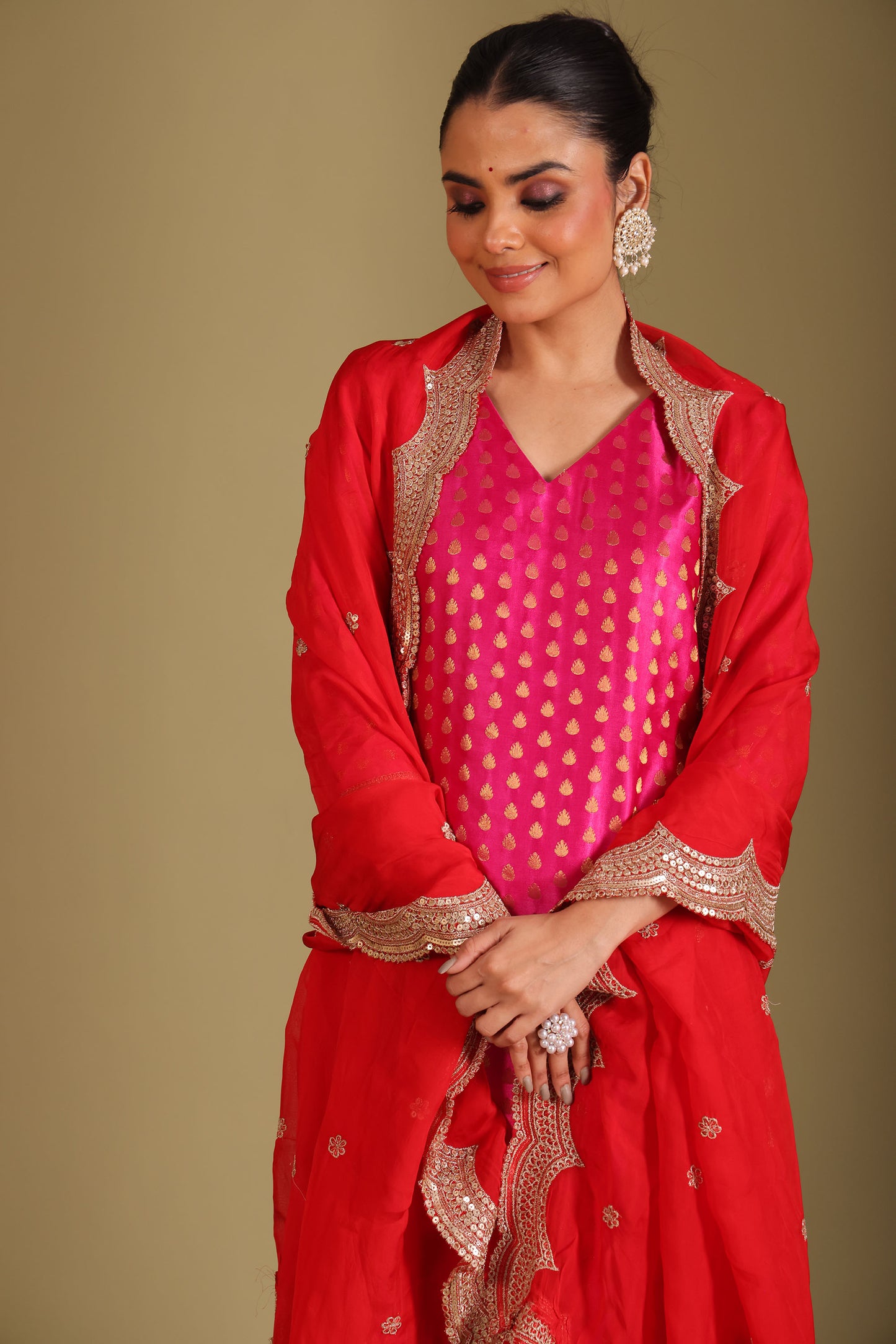 Noorika Red Embroidered Silk Kurta And Dupatta