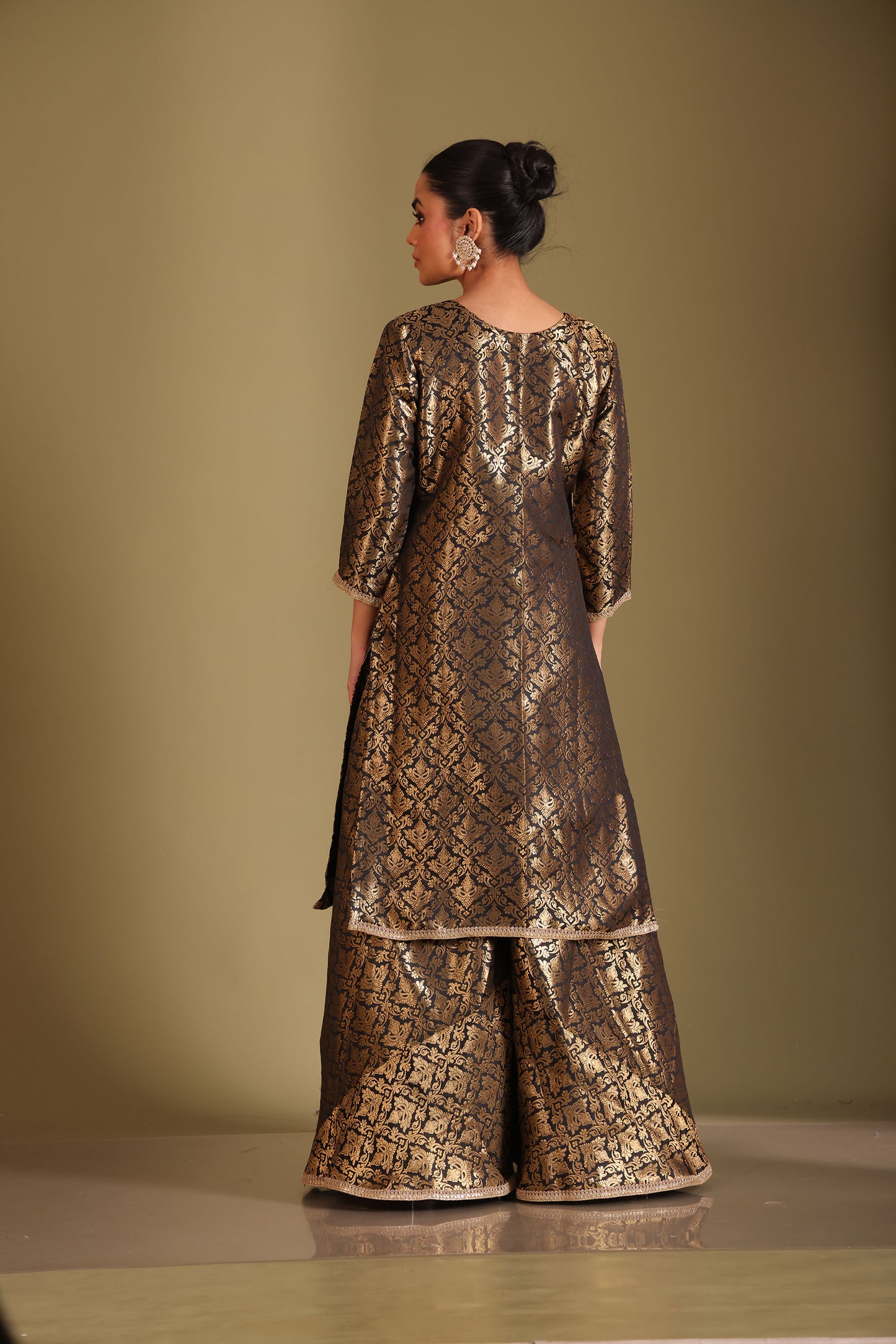 Noorika Black Embroidered Brocade Silk Sharara And Dupatta