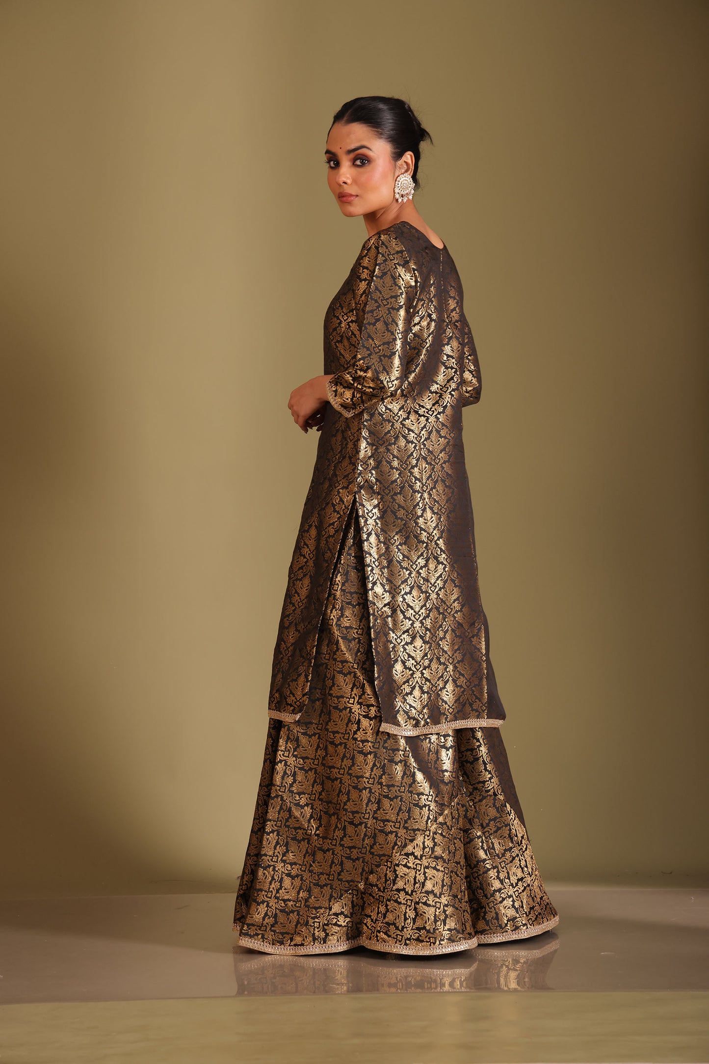 Noorika Black Embroidered Brocade Silk Sharara And Dupatta