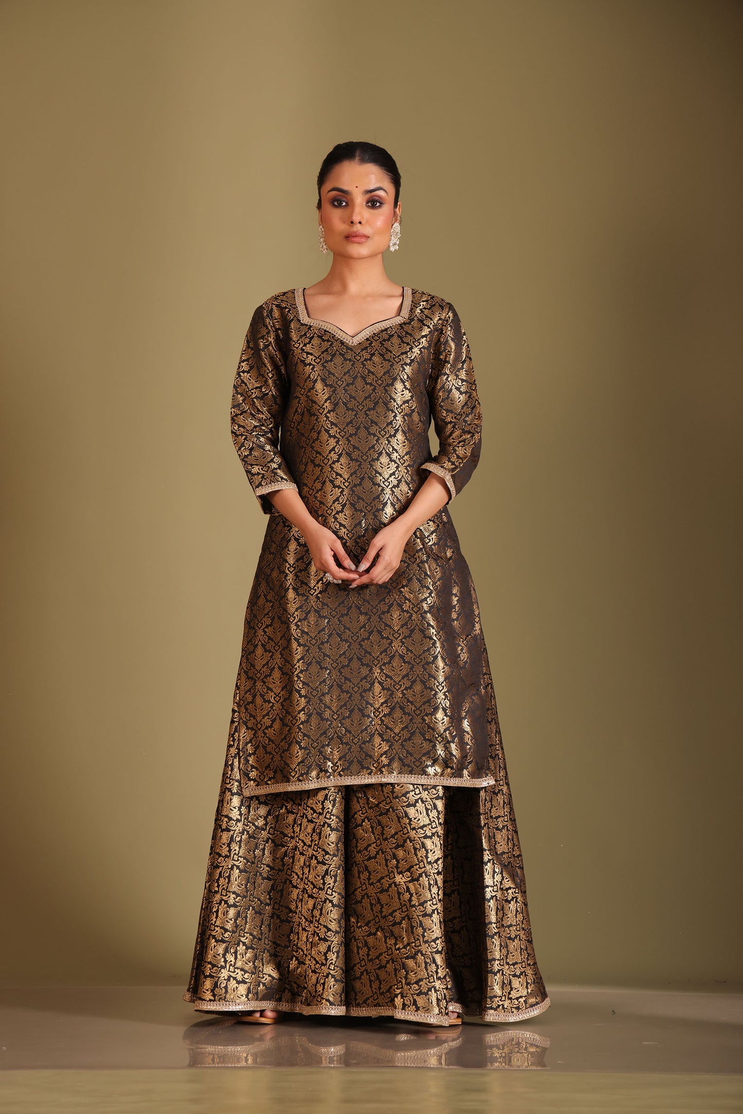 Noorika Black Embroidered Brocade Silk Sharara And Dupatta