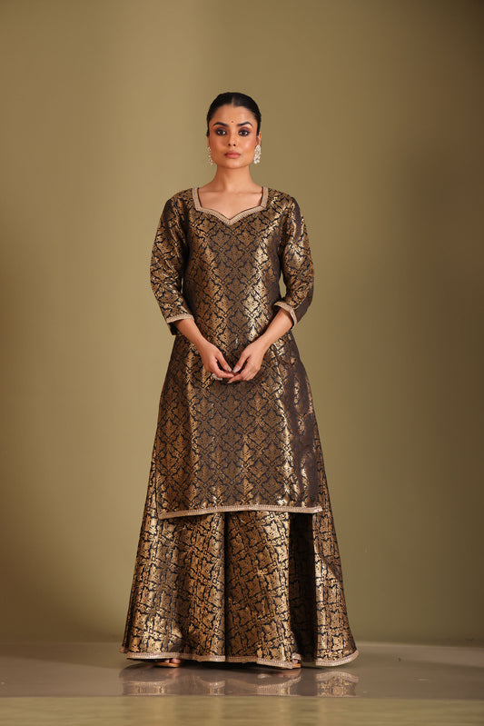 Noorika Black Embroidered Brocade Silk Sharara And Dupatta