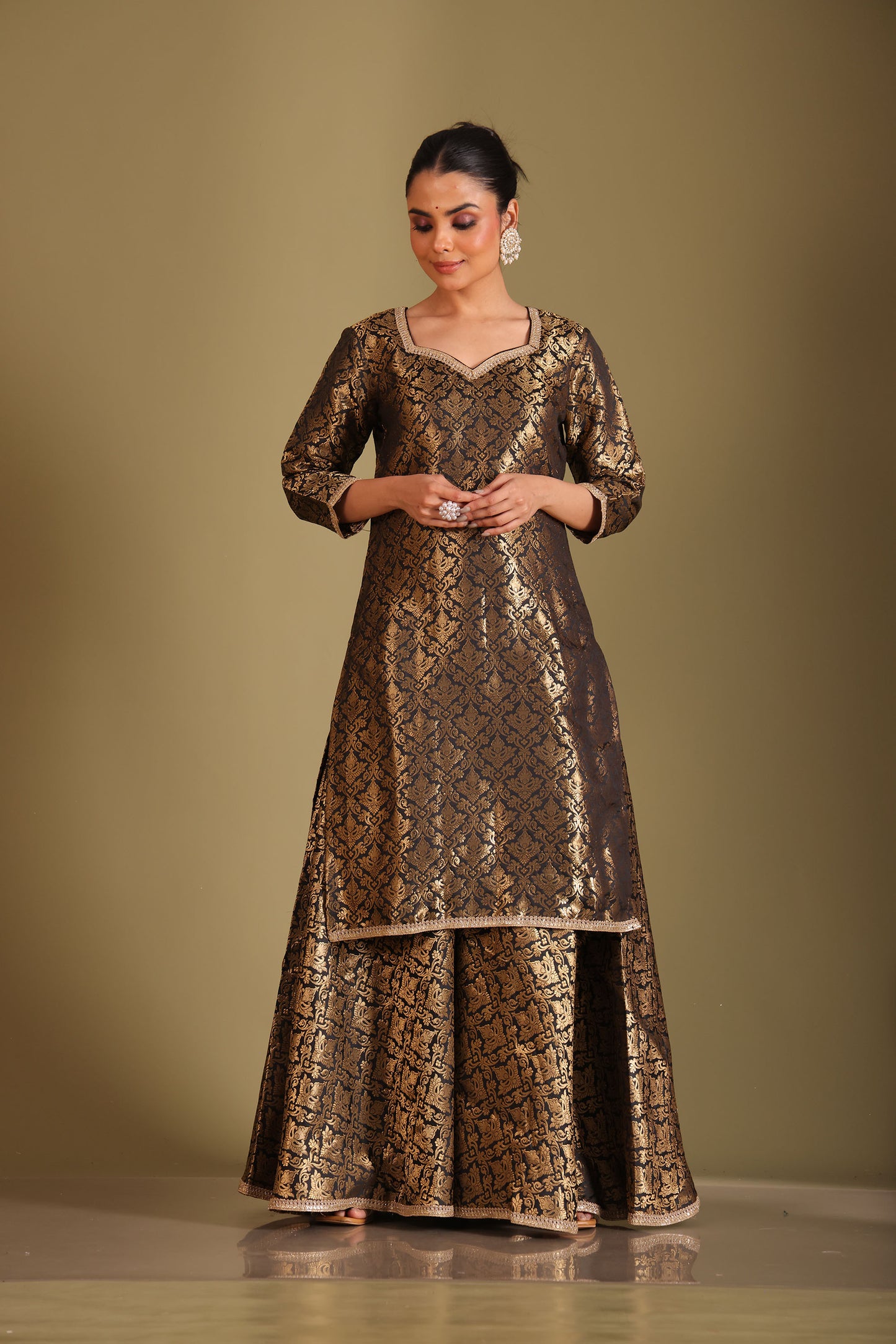 Noorika Black Embroidered Brocade Silk Sharara And Dupatta